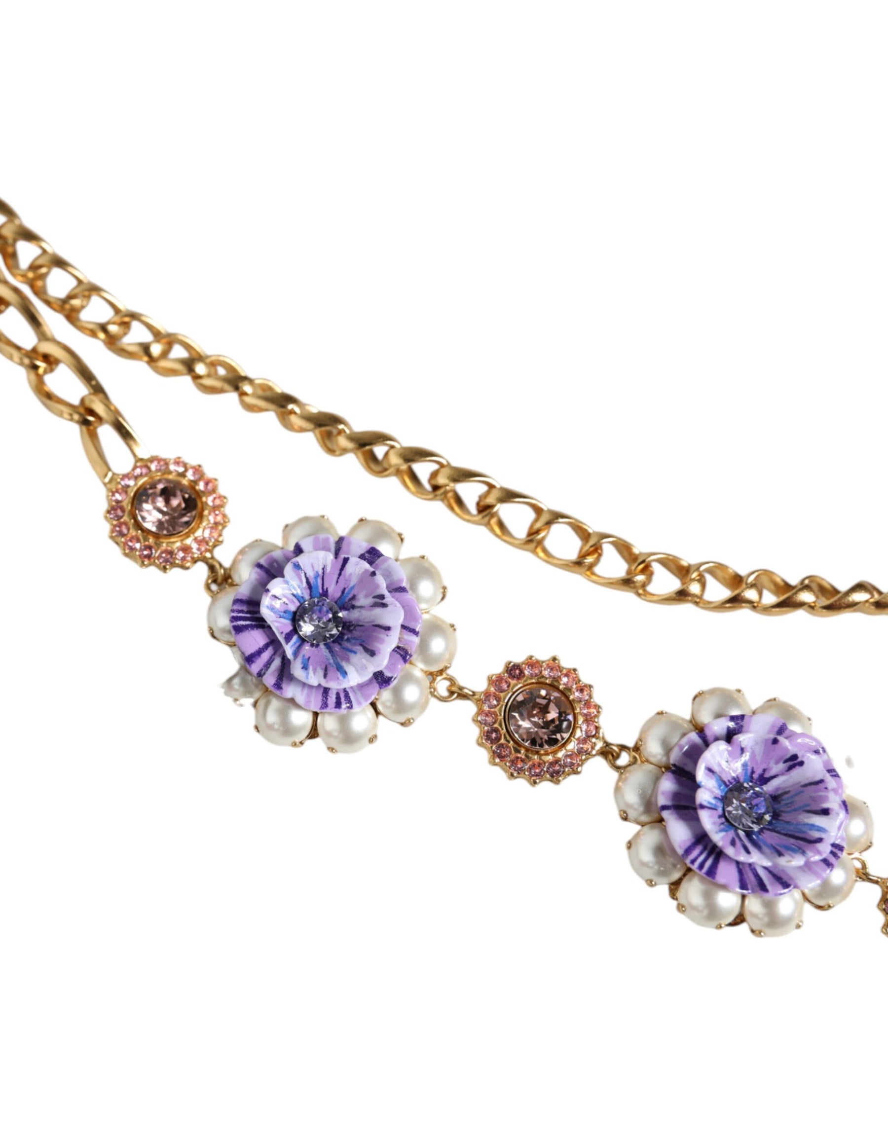 Dolce & Gabbana Gold Tone Floral Crystals Embellished Layered Necklace | Regal Royce