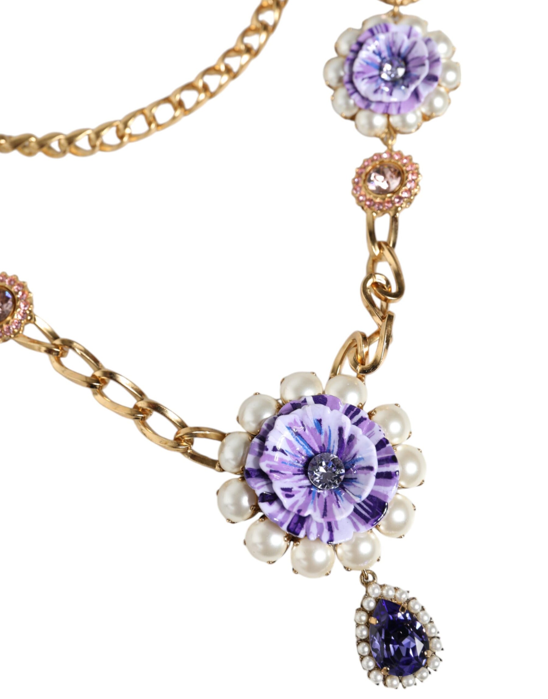 Dolce & Gabbana Gold Tone Floral Crystals Embellished Layered Necklace | Regal Royce