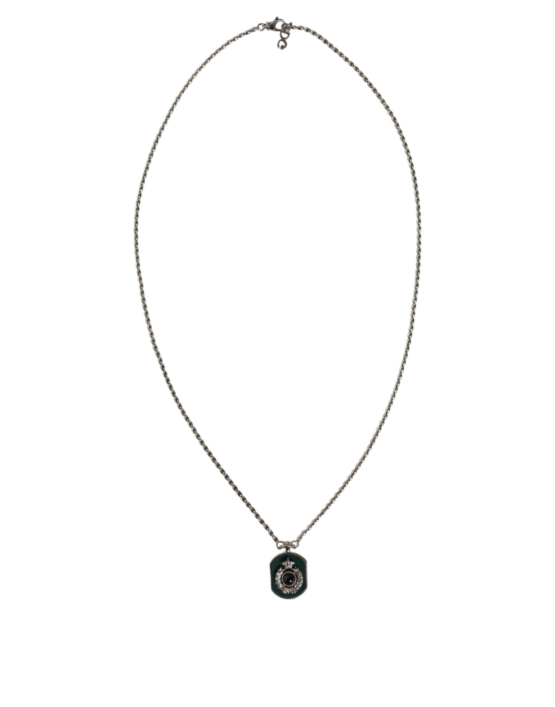 Dolce & Gabbana Sterling Silver 925 Chain Bar Gem Pendant Logo Necklace | Regal Royce