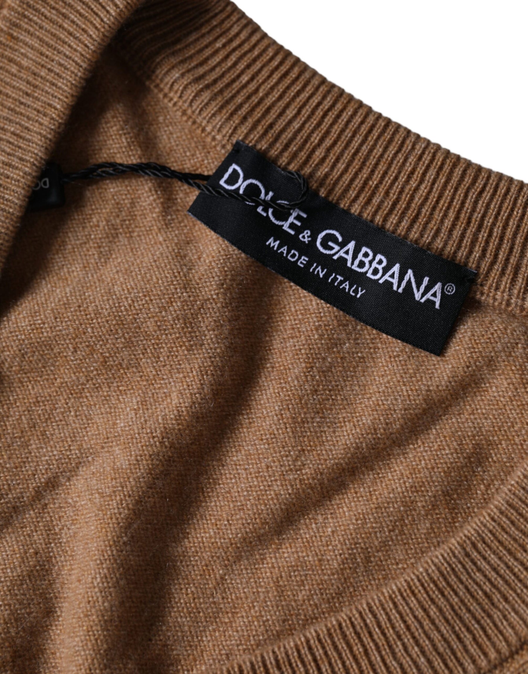 Dolce & Gabbana Brown Cashmere Knit V-neck Pullover Sweater | Regal Royce