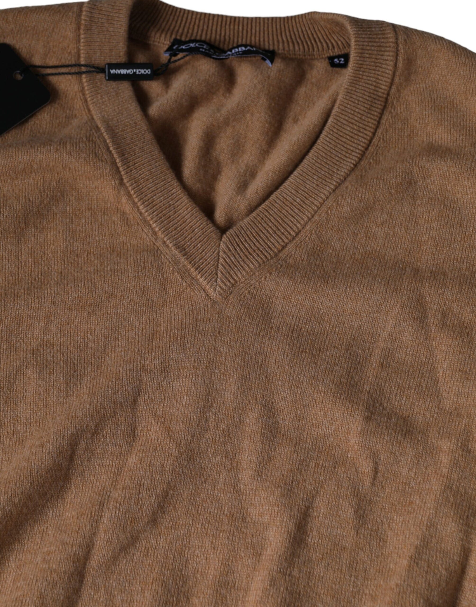 Dolce & Gabbana Brown Cashmere Knit V-neck Pullover Sweater | Regal Royce