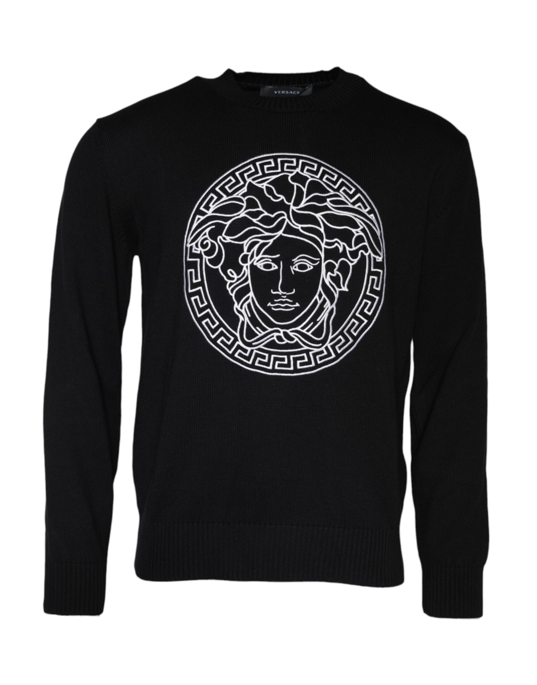 Versace Black Medusa Embroidery Crew Neck Pullover Sweater | Regal Royce