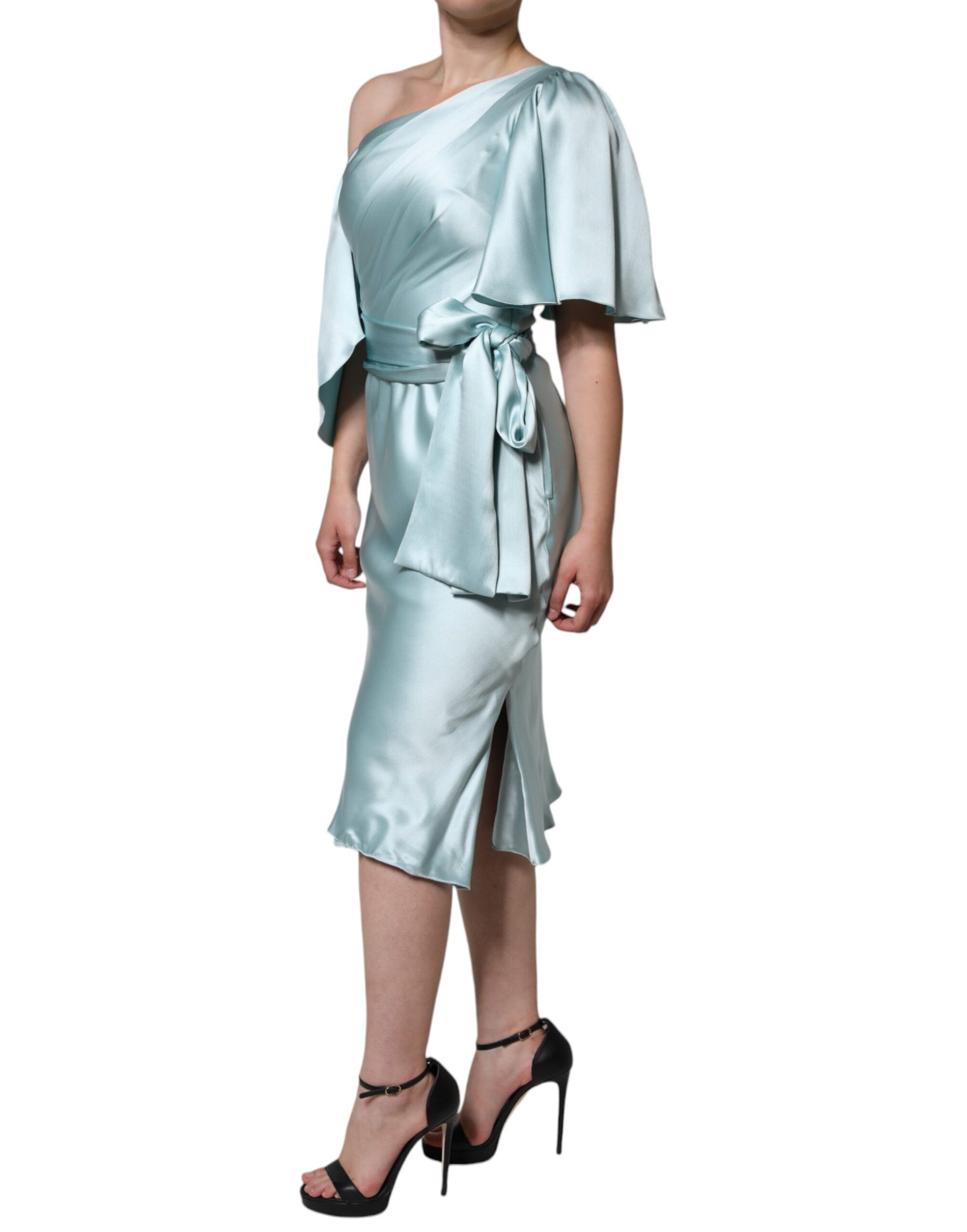 Dolce & Gabbana Mint Green Silk Fit Cut One Shoulder Dress | Regal Royce