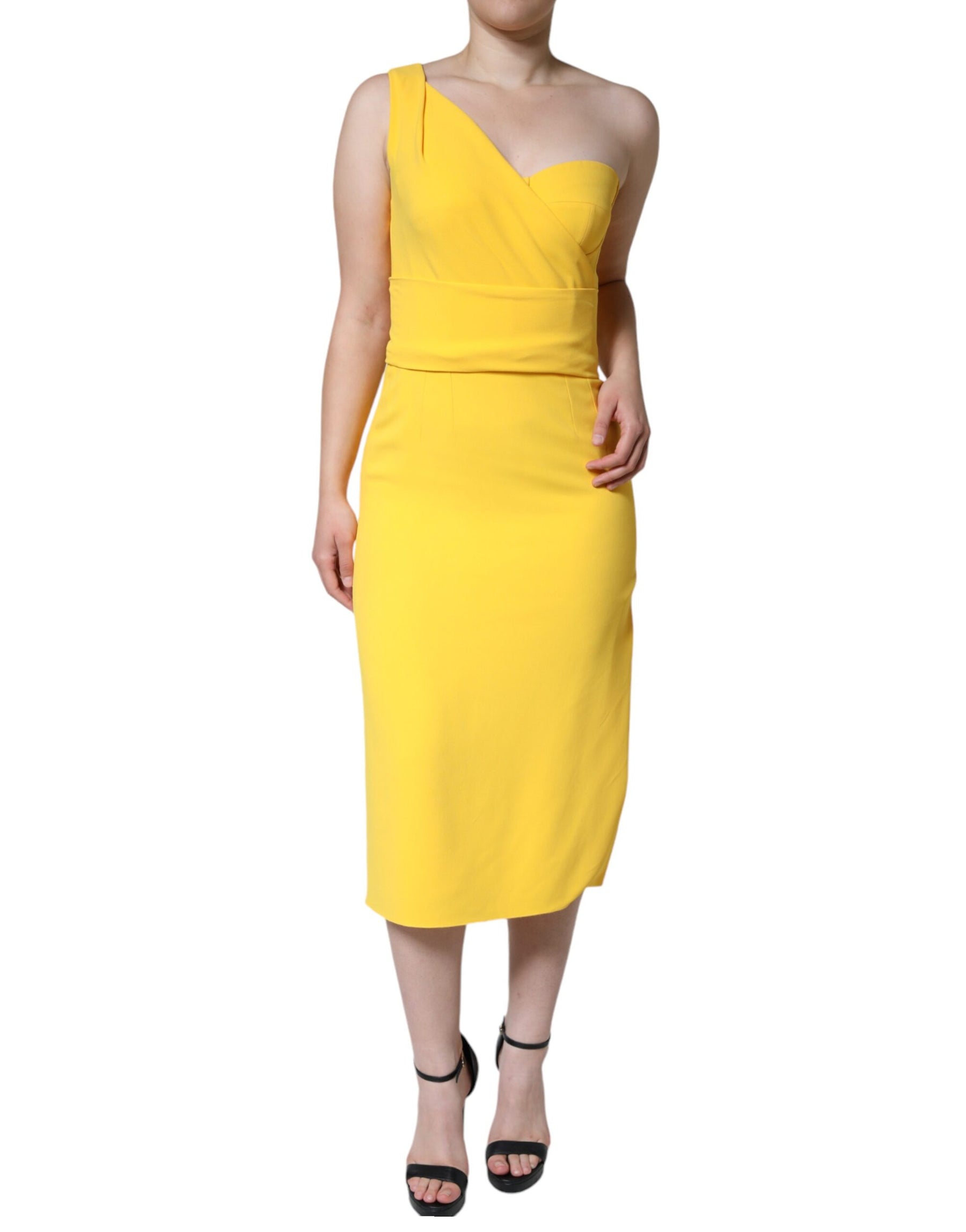 Dolce & Gabbana Yellow One Shoulder Side Slit Midi Dress | Regal Royce