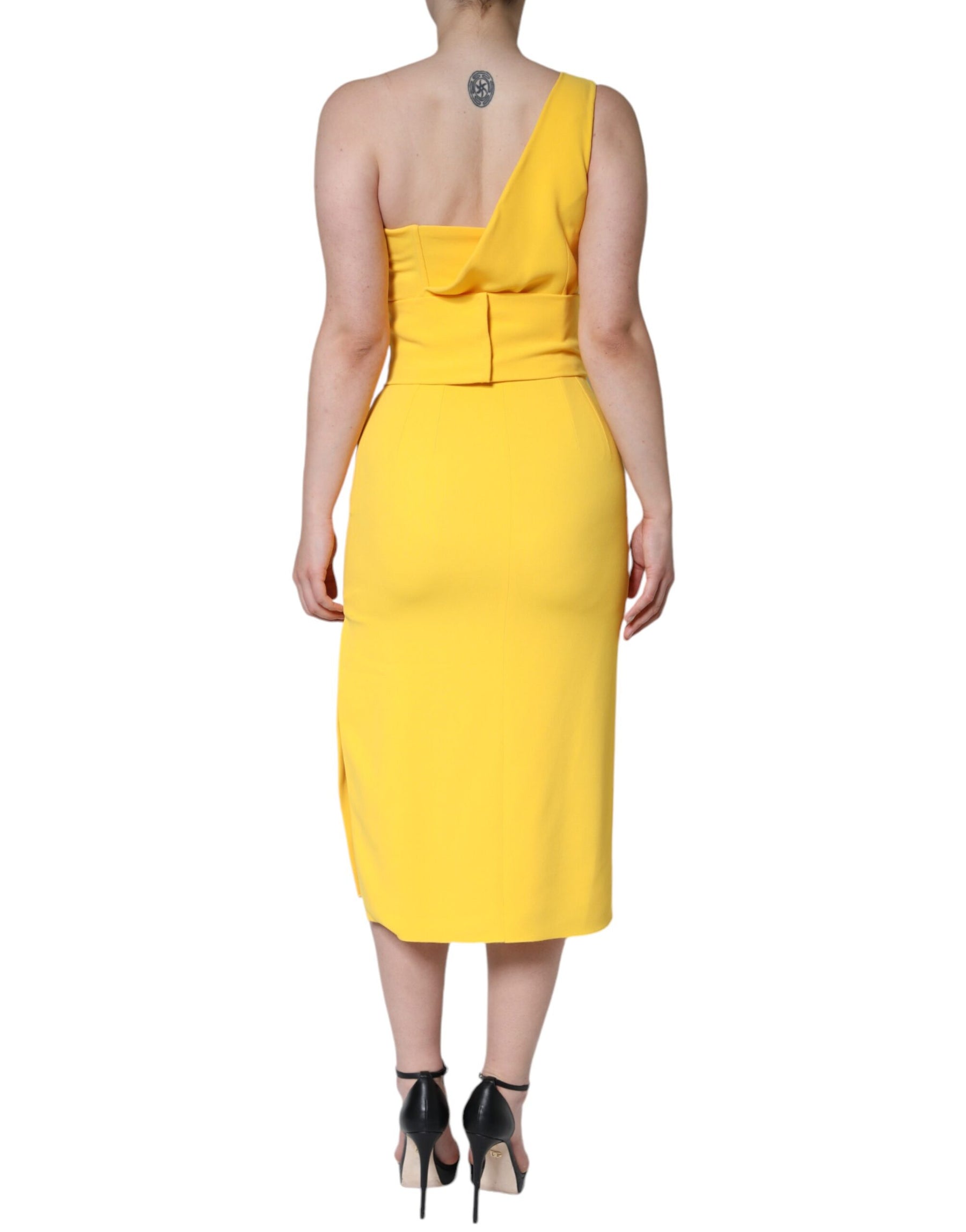 Dolce & Gabbana Yellow One Shoulder Side Slit Midi Dress | Regal Royce