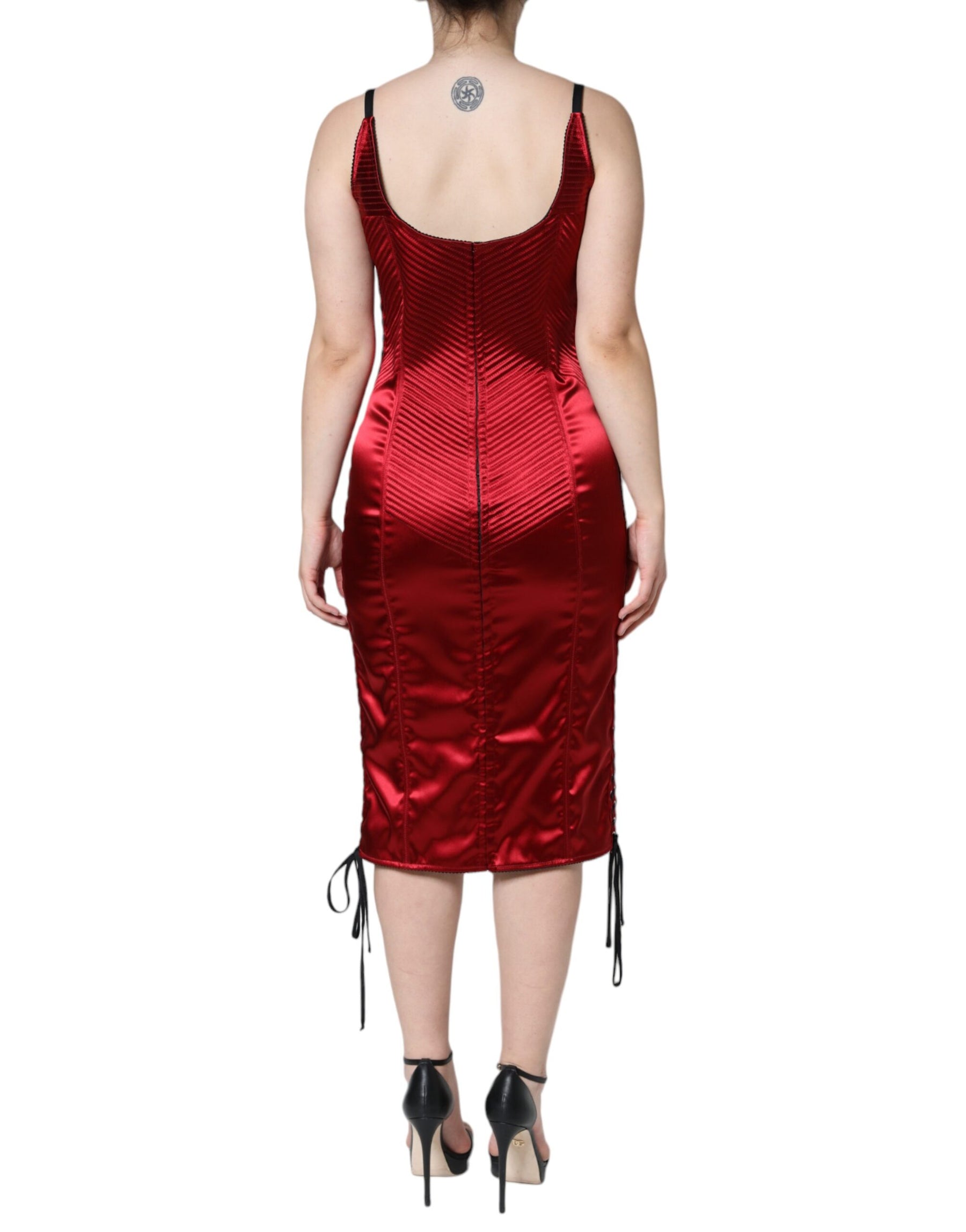 Dolce & Gabbana Red Bustier Corset Lace Bodycon Midi Dress | Regal Royce