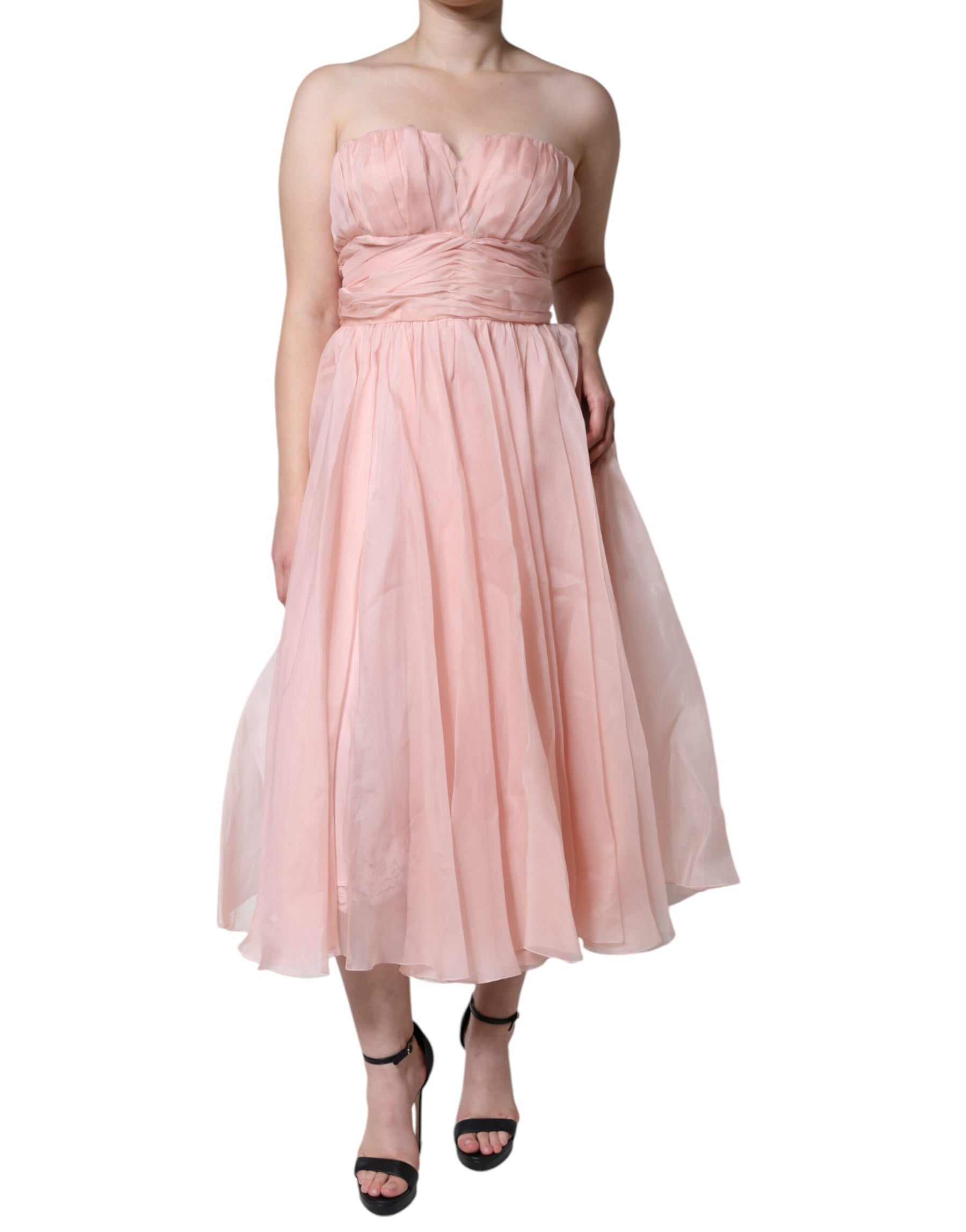 Dolce & Gabbana Pink Silk Strapless Maxi A-line Gown Dress | Regal Royce