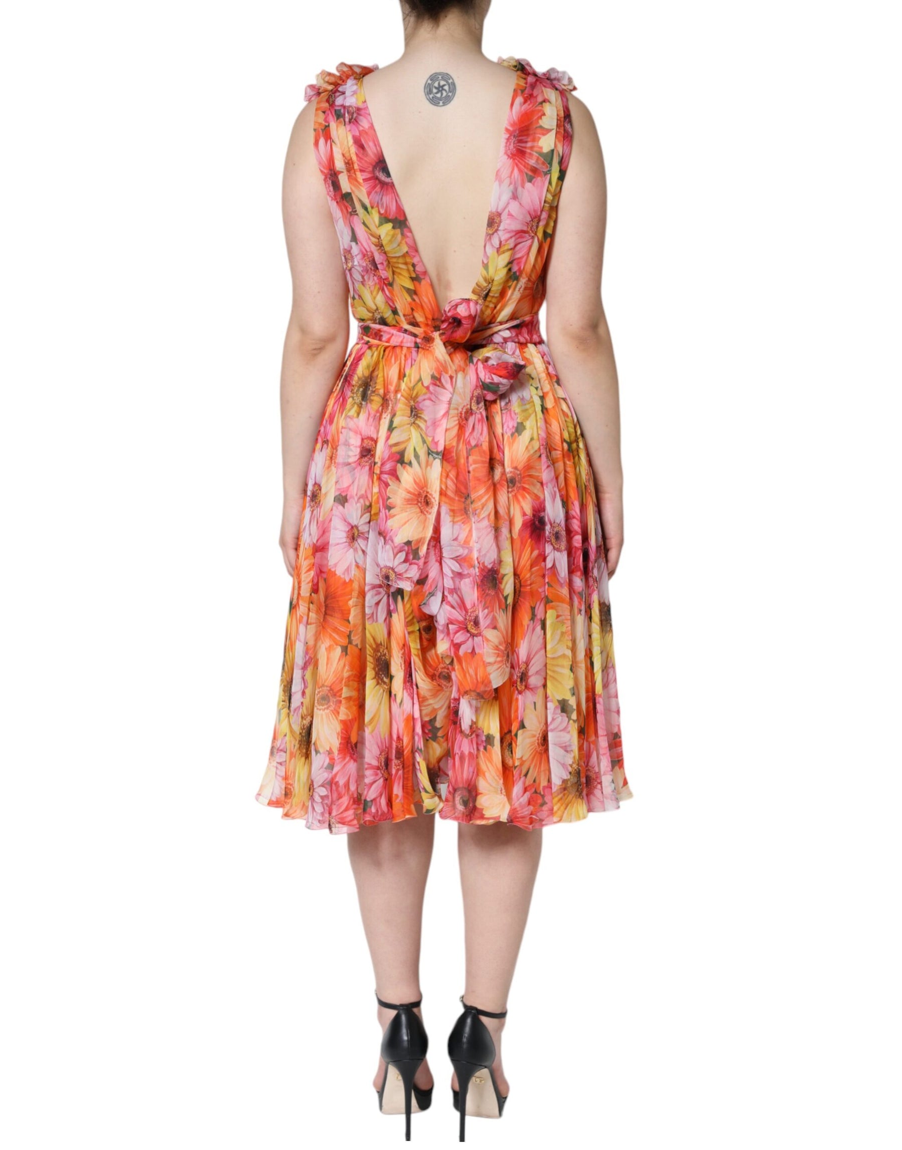 Dolce & Gabbana Multicolor Floral Sleeveless V-neck Midi Dress | Regal Royce