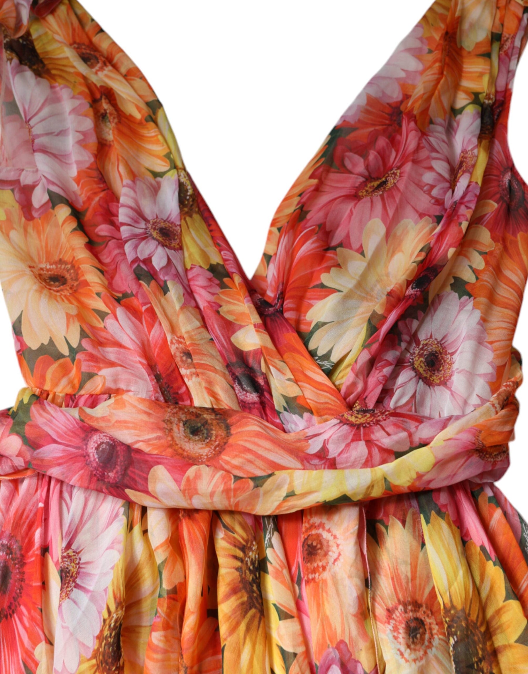 Dolce & Gabbana Multicolor Floral Sleeveless V-neck Midi Dress | Regal Royce
