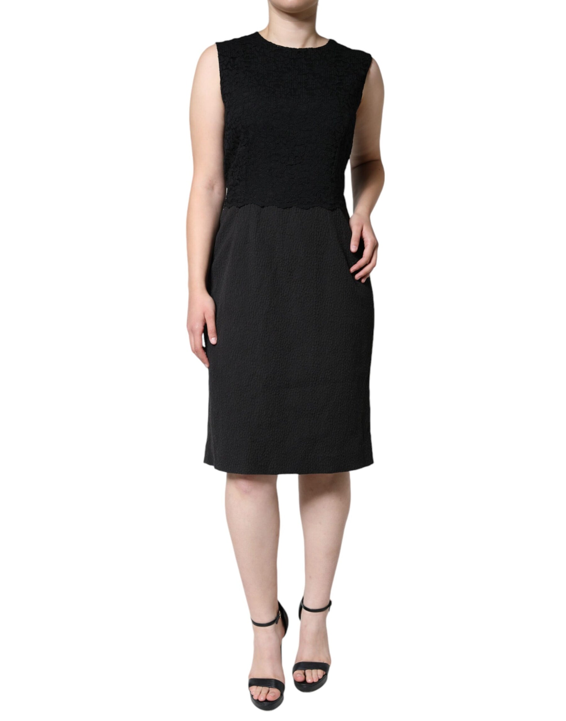 Dolce & Gabbana Black Cotton Sheath Knee Length Dress | Regal Royce