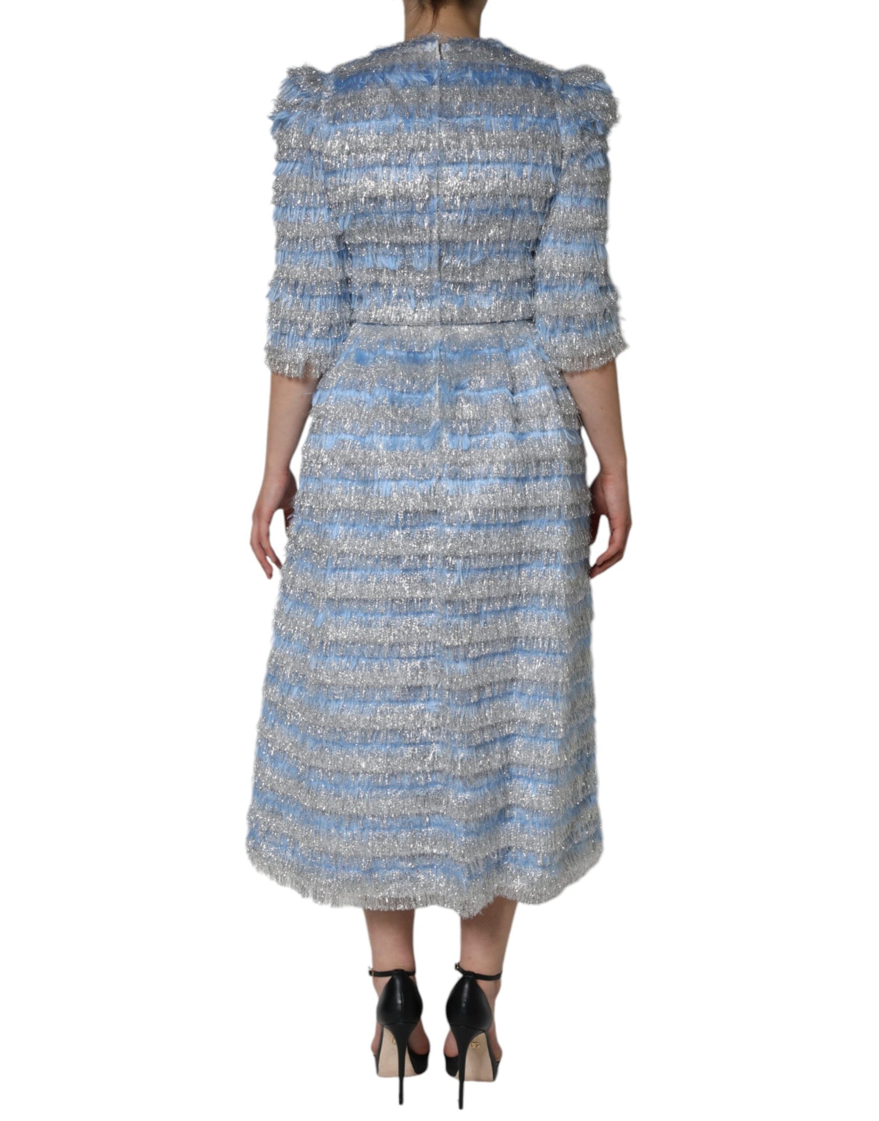 Dolce & Gabbana Light Blue Silver Jacquard A-line Midi Dress | Regal Royce