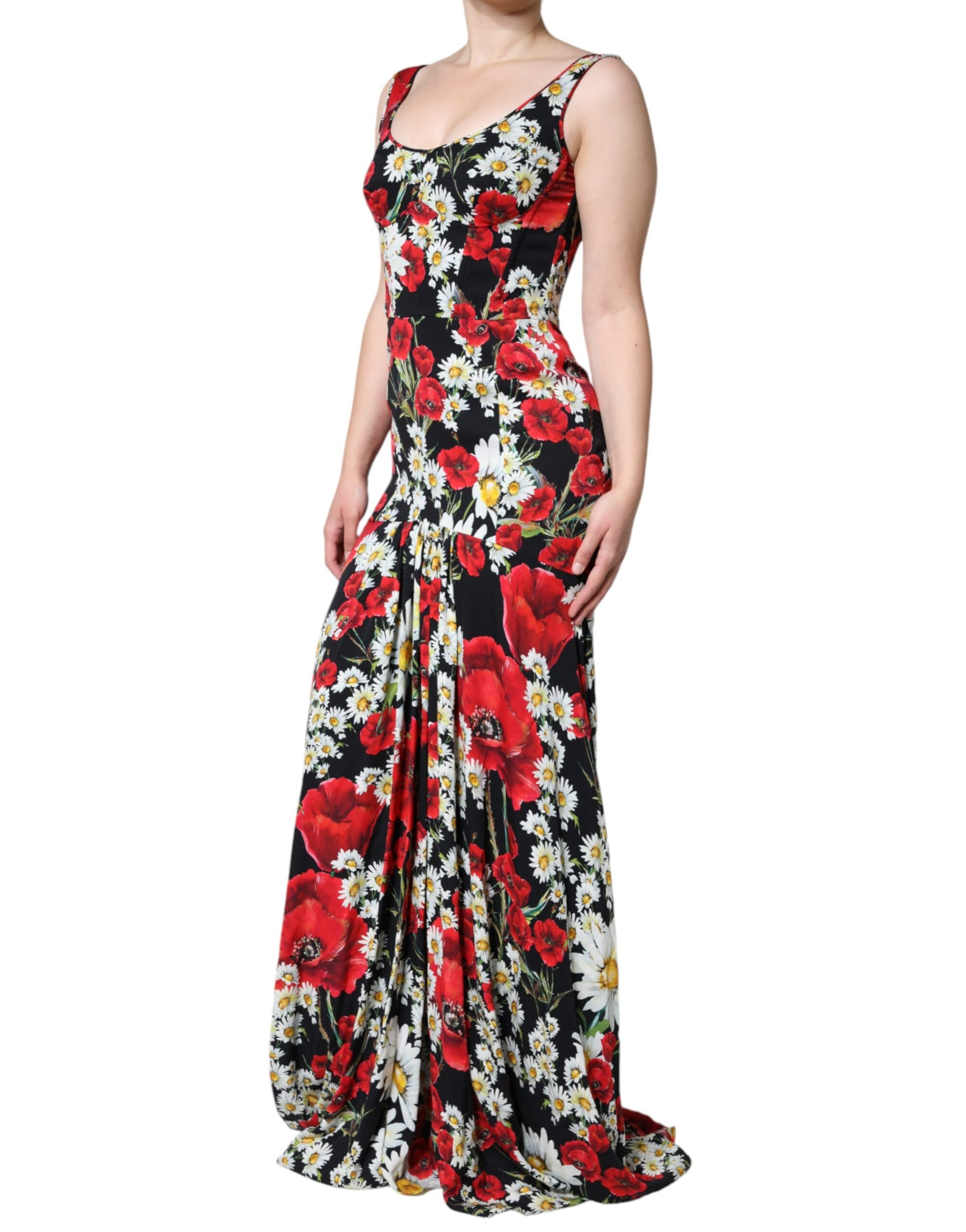 Dolce & Gabbana Black Floral Silk Sleeveless Long Gown Dress | Regal Royce
