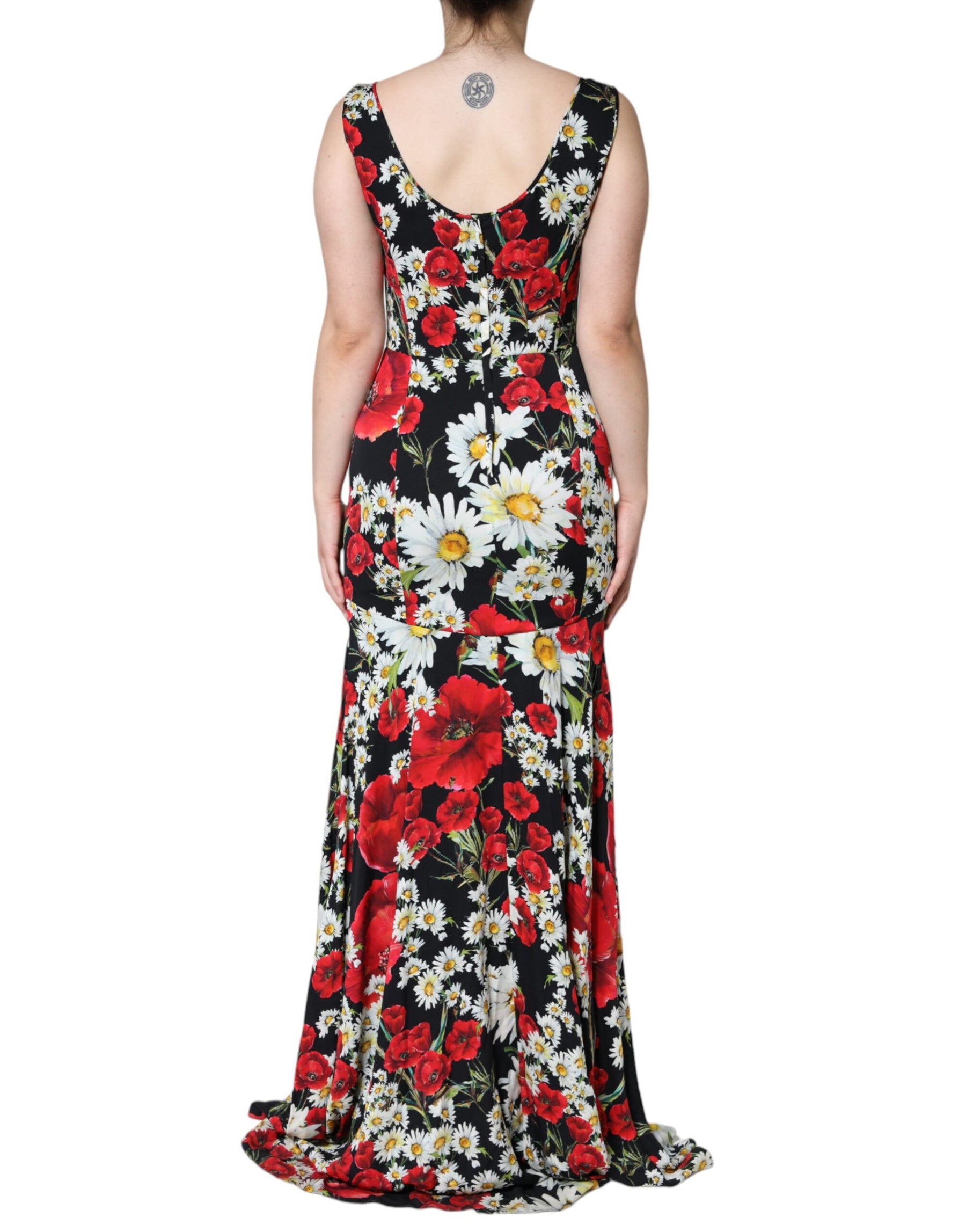 Dolce & Gabbana Black Floral Silk Sleeveless Long Gown Dress | Regal Royce