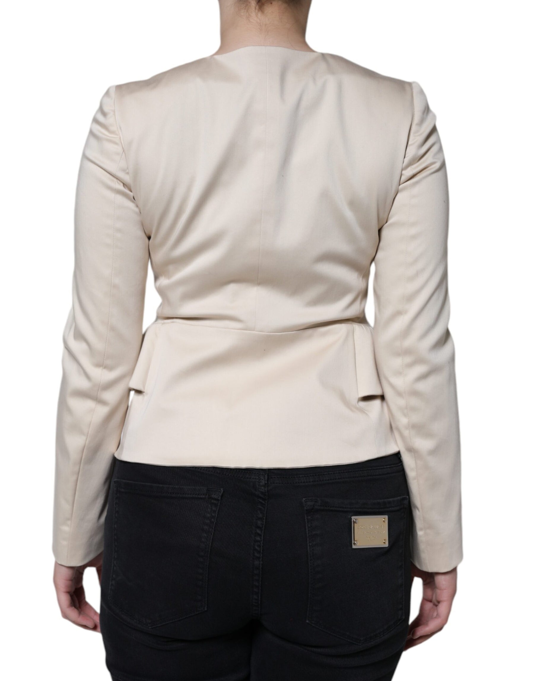 Valentino Beige Cotton Long Sleeves Round Neck Blazer Jacket | Regal Royce