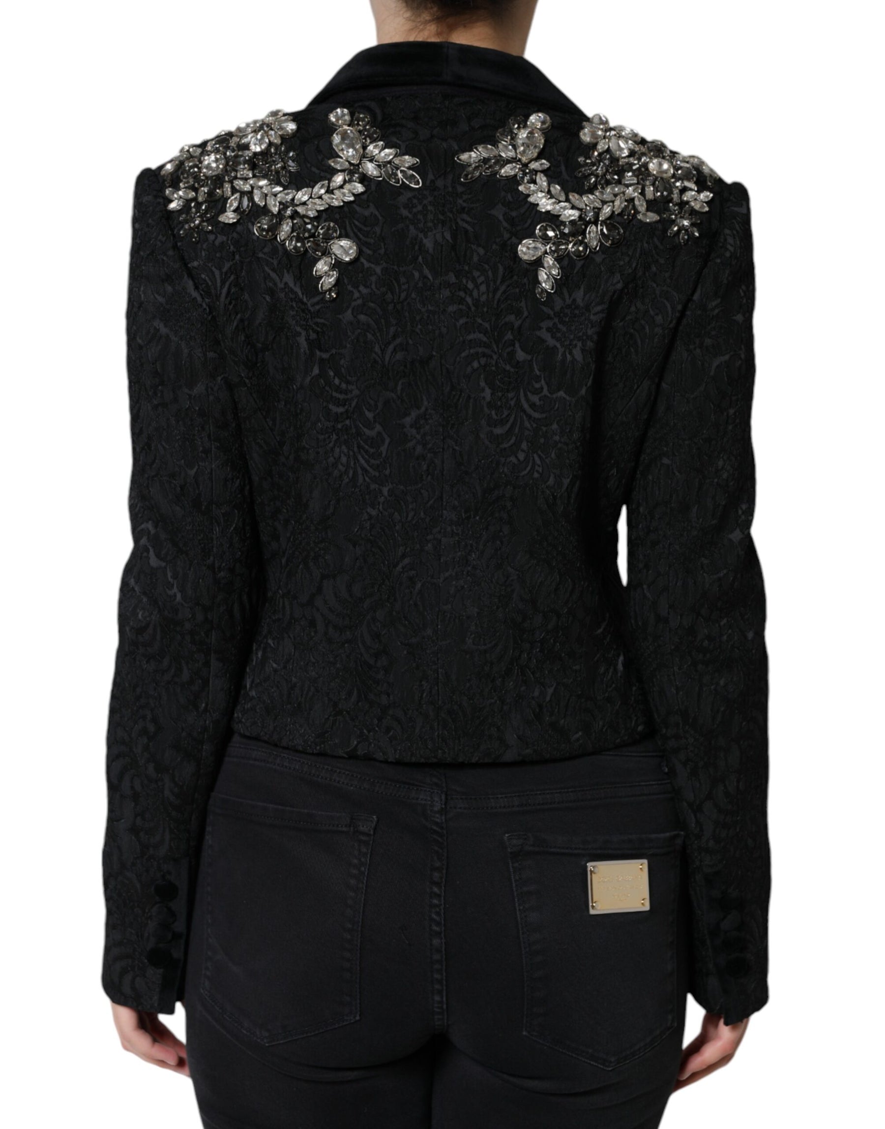 Dolce & Gabbana Black Jacquard Crystal Floral Jacket Blazer | Regal Royce