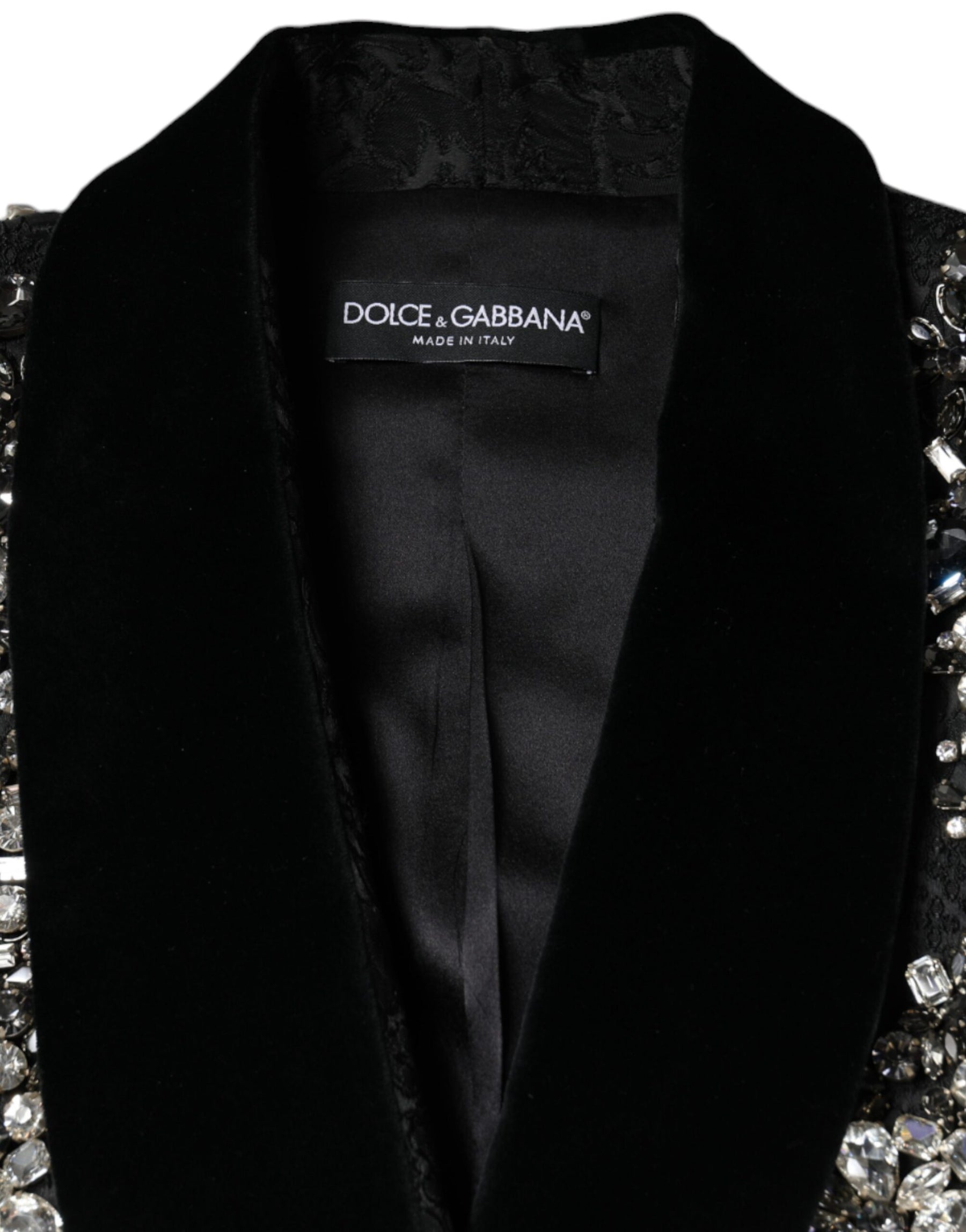 Dolce & Gabbana Black Jacquard Crystal Floral Jacket Blazer | Regal Royce