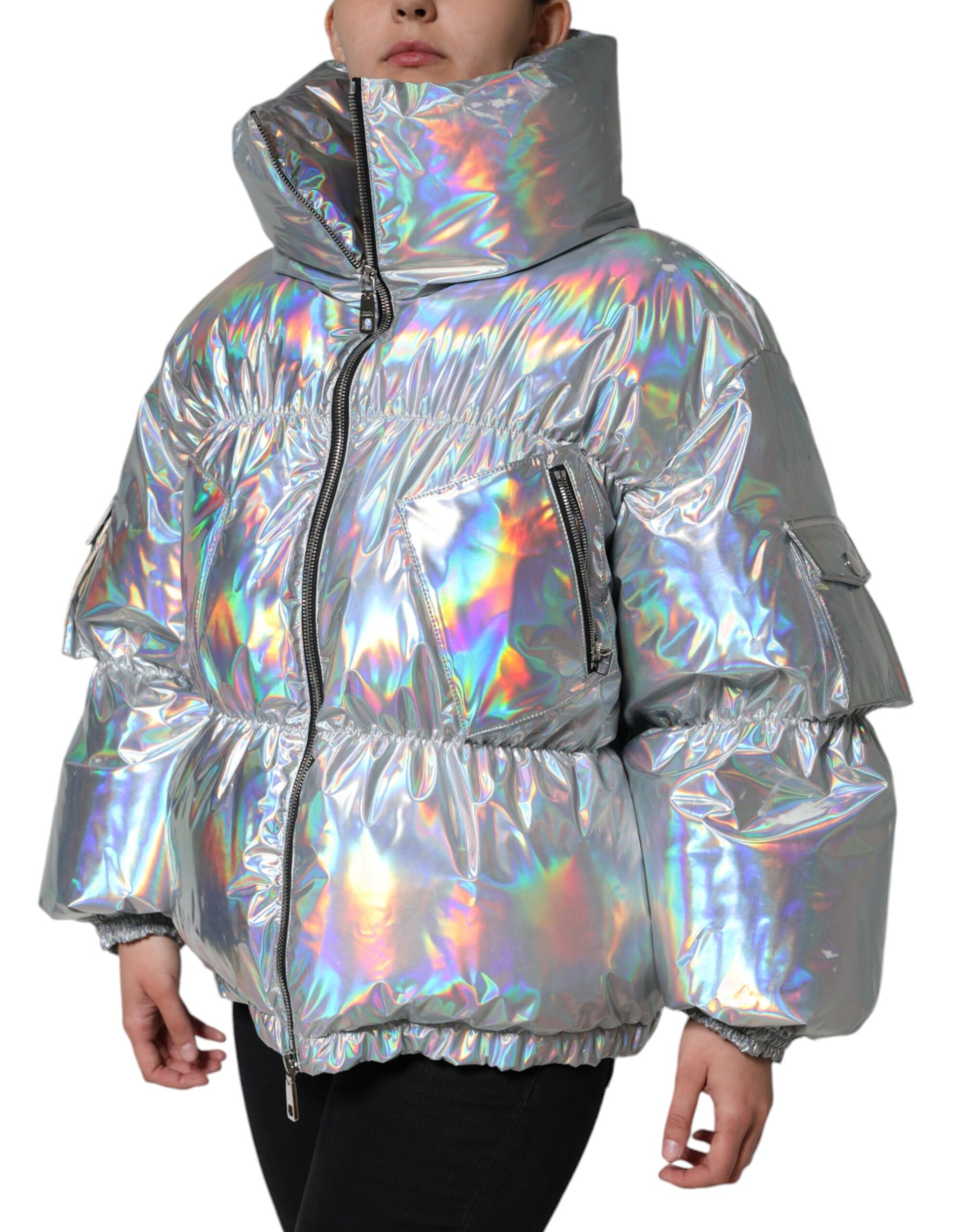 Dolce & Gabbana Silver Iridescent Puffer Full Zip Coat Jacket | Regal Royce