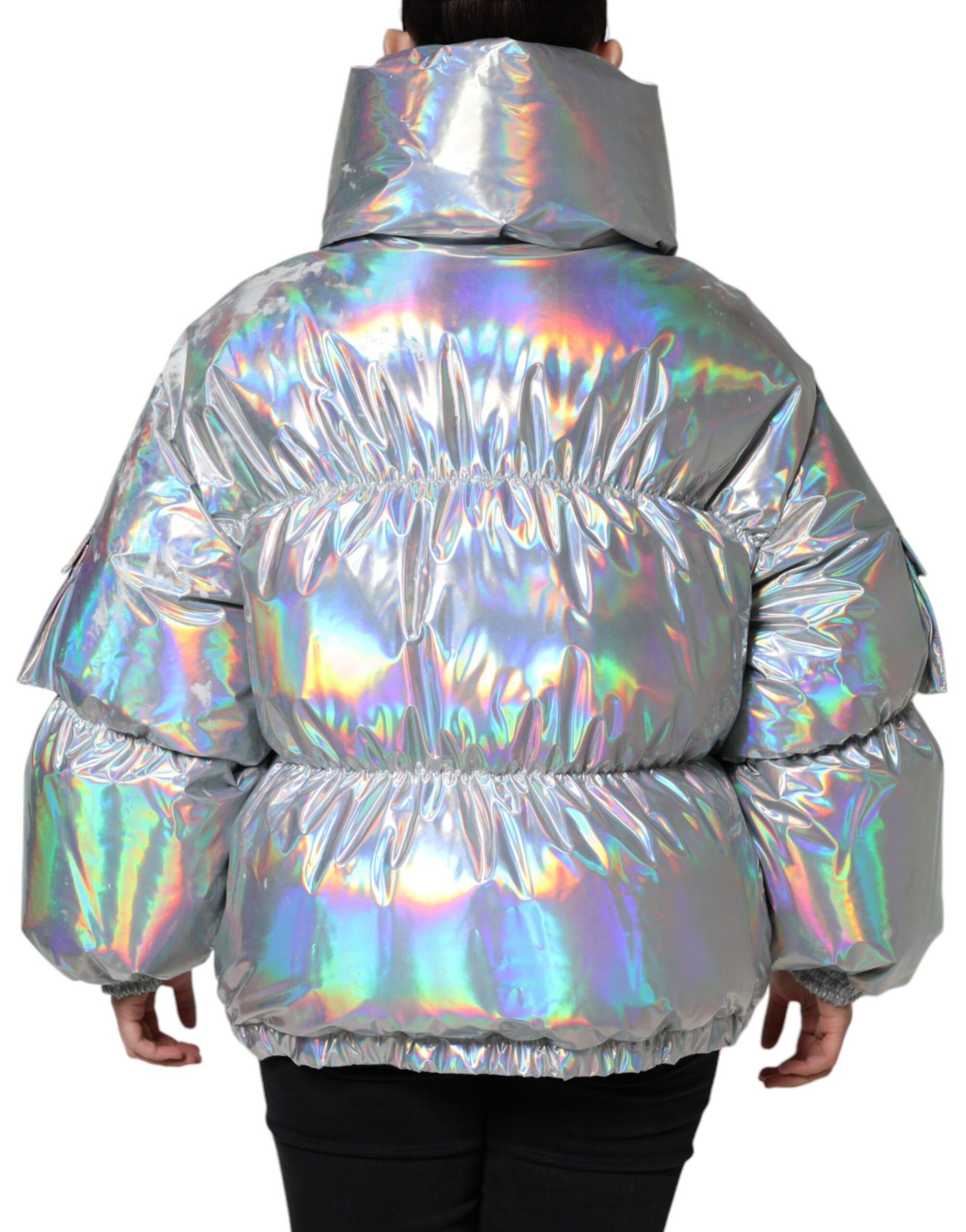 Dolce & Gabbana Silver Iridescent Puffer Full Zip Coat Jacket | Regal Royce