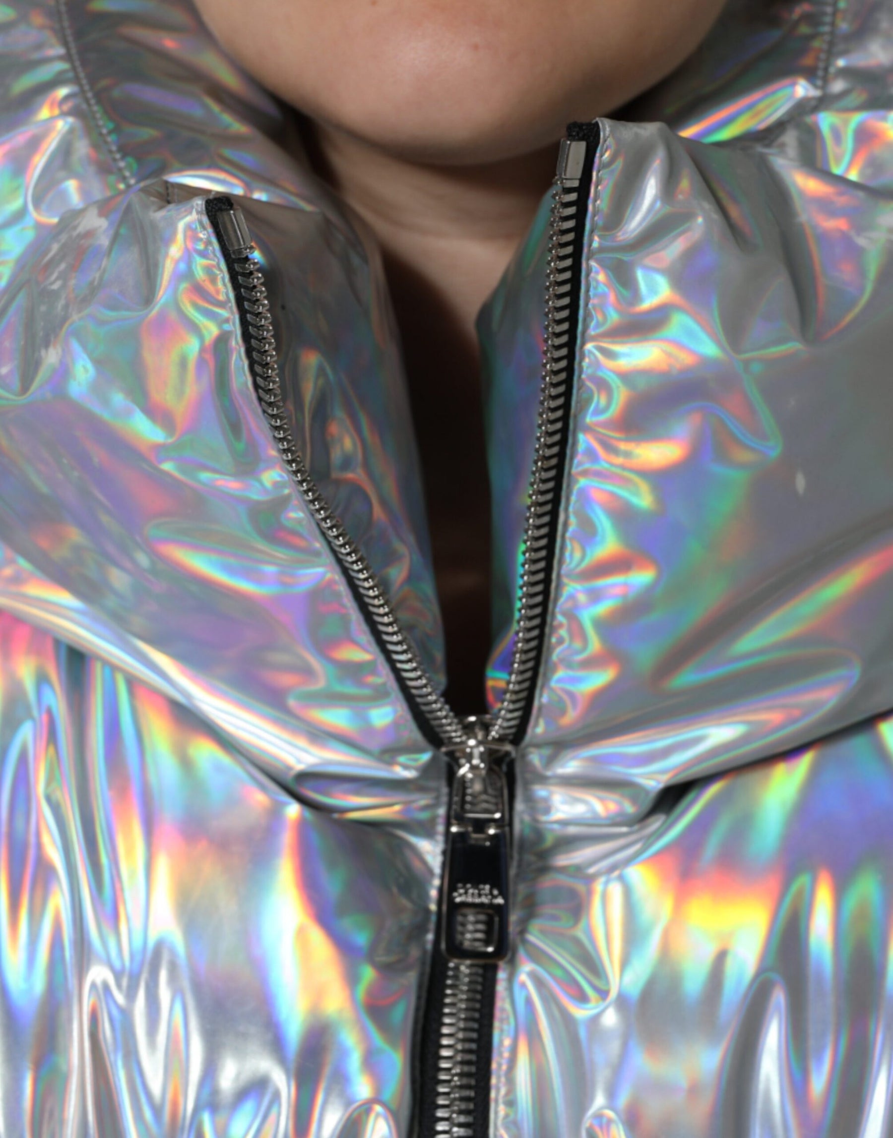 Dolce & Gabbana Silver Iridescent Puffer Full Zip Coat Jacket | Regal Royce