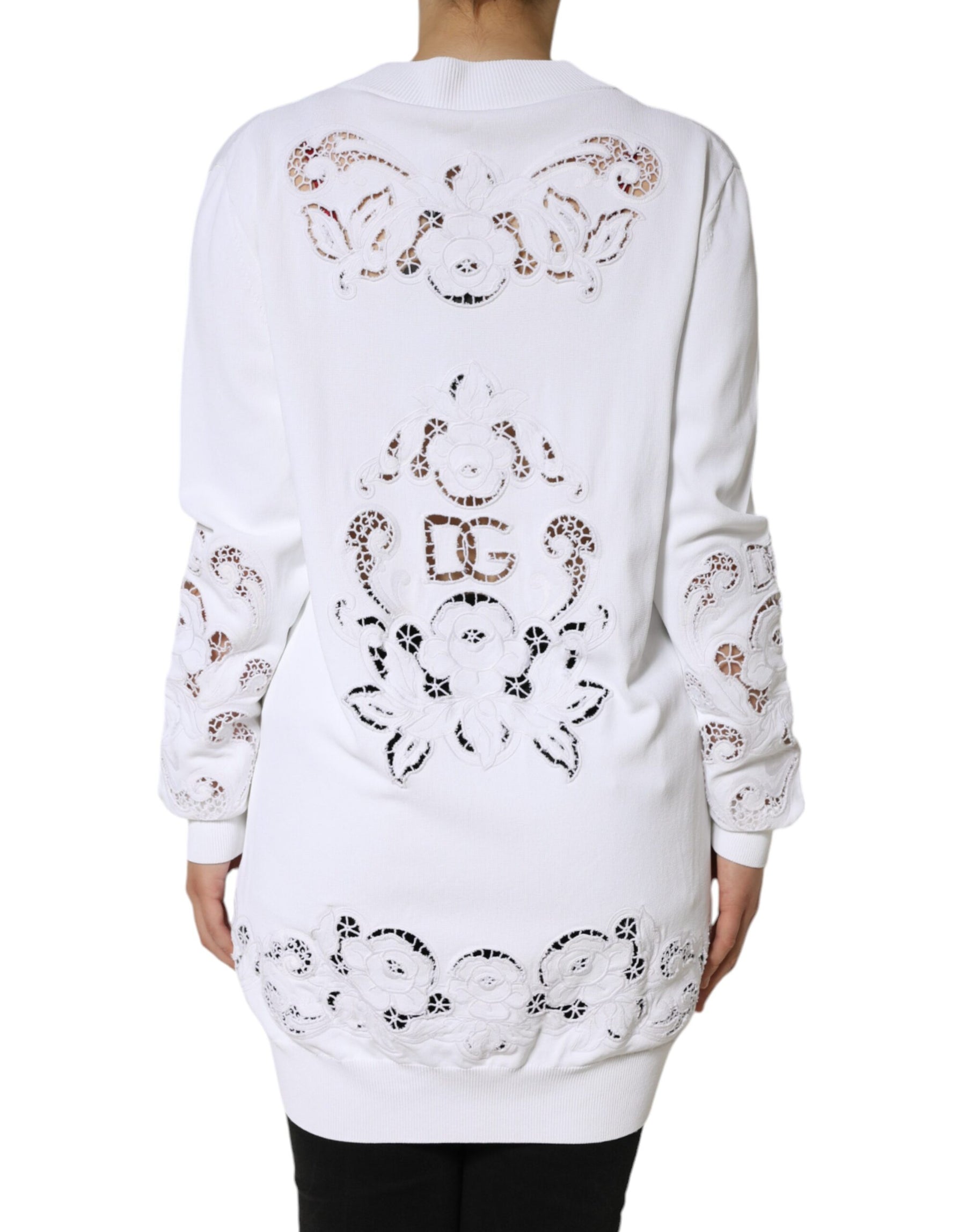 Dolce & Gabbana White Viscose Floral Cut Out Cardigan Sweater | Regal Royce