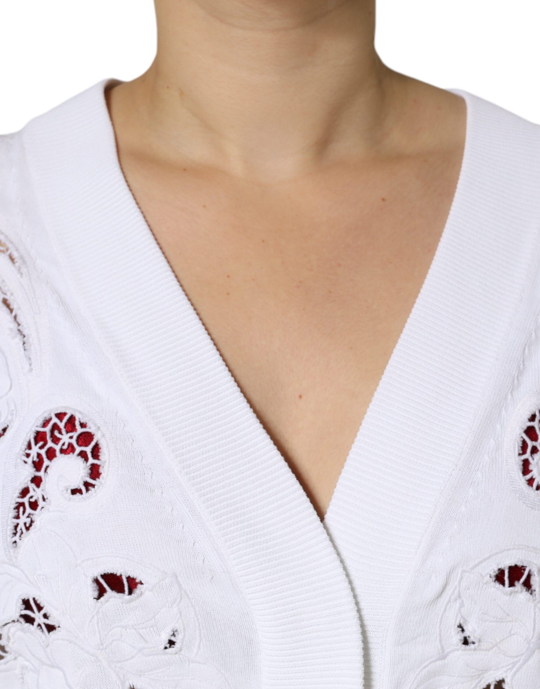 Dolce & Gabbana White Viscose Floral Cut Out Cardigan Sweater | Regal Royce
