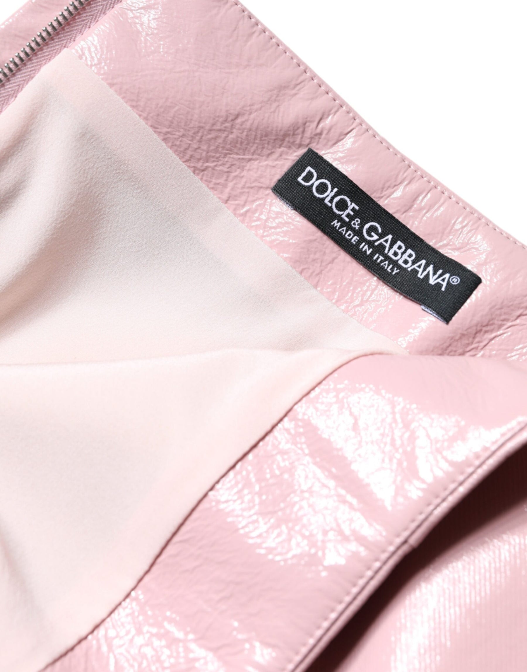 Dolce & Gabbana Glossy Pink Cotton High Waist Mini Skirt | Regal Royce