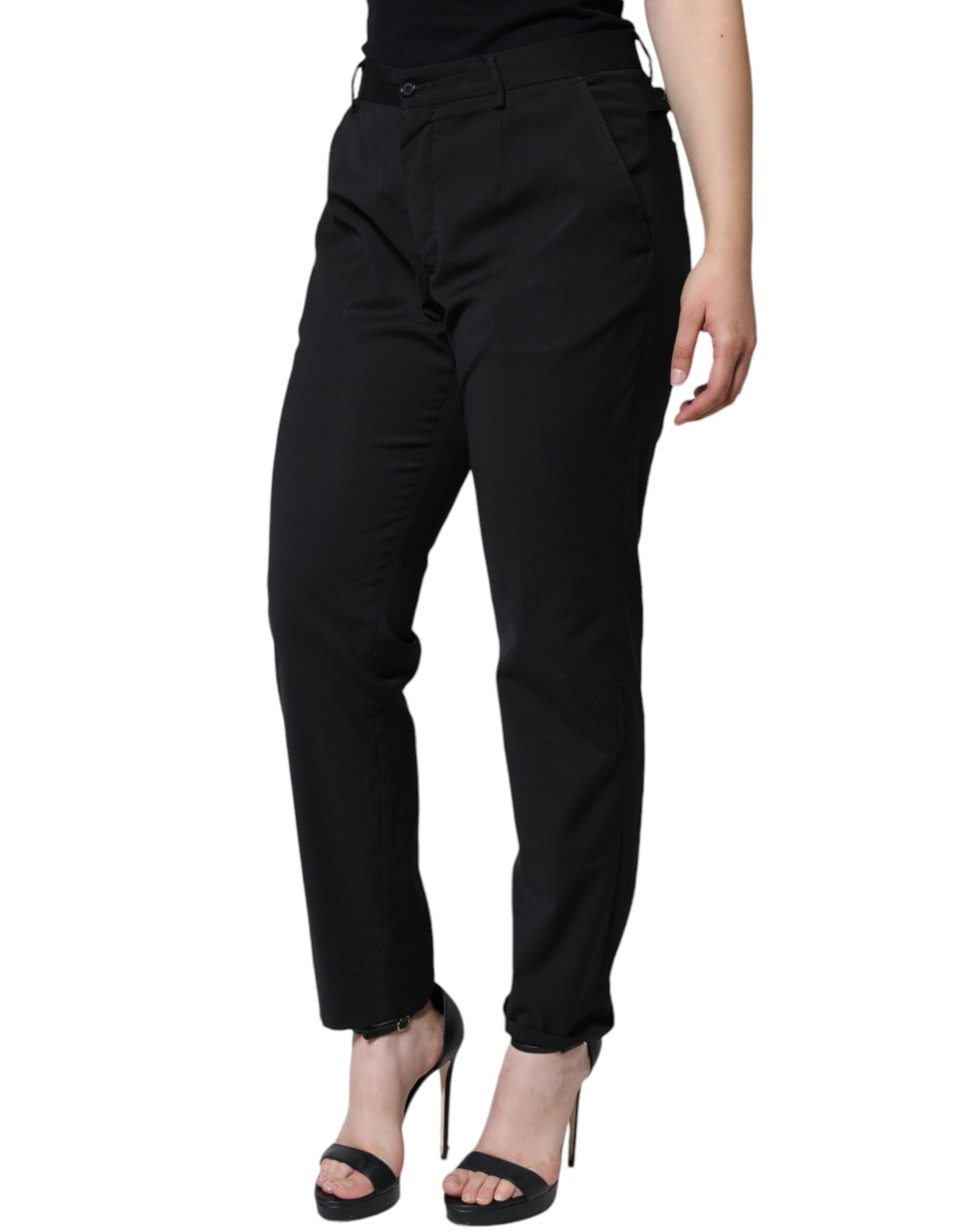 Dolce & Gabbana Black Polyester High Waist Tapered Pants | Regal Royce