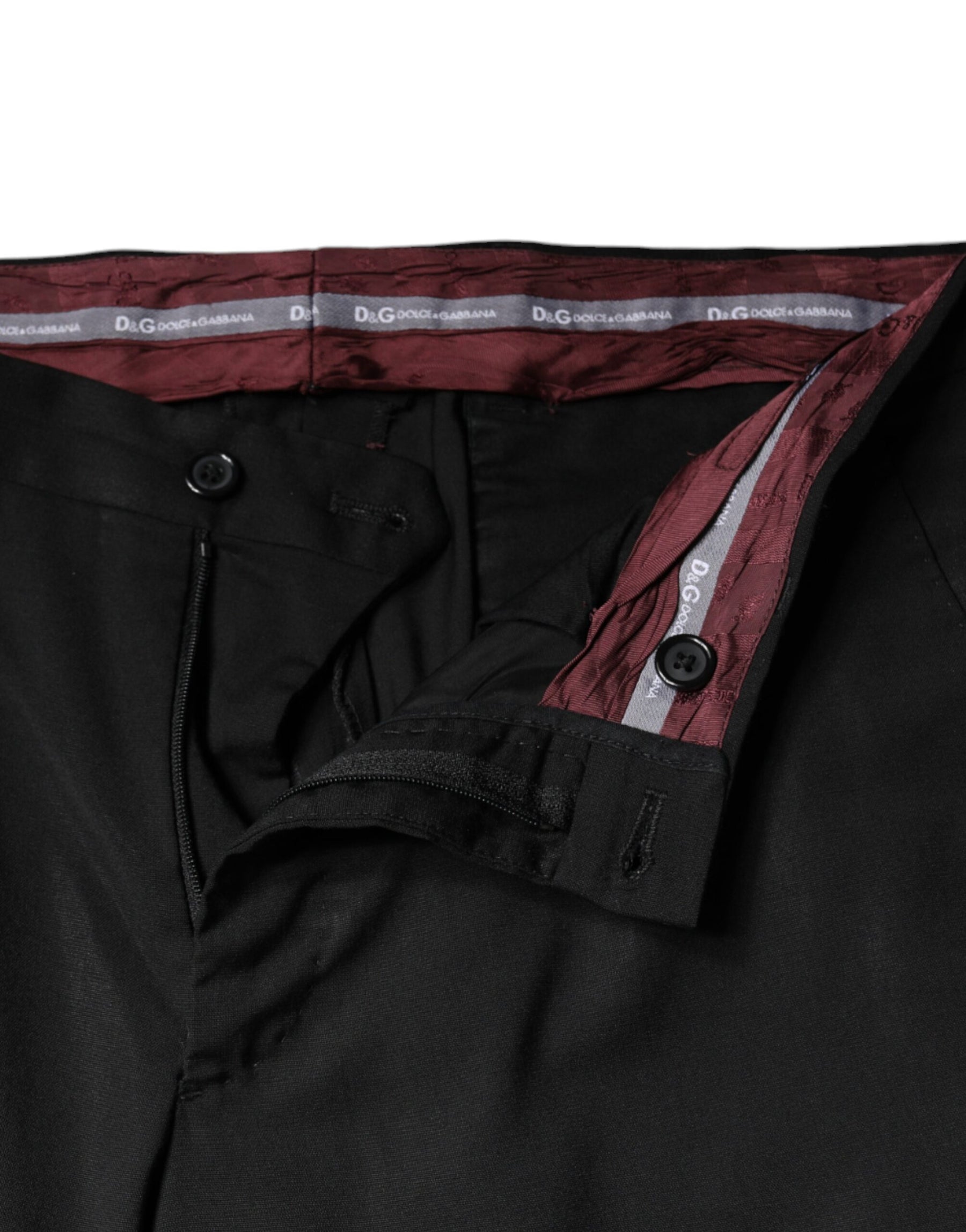 Dolce & Gabbana Black Polyester High Waist Tapered Pants | Regal Royce