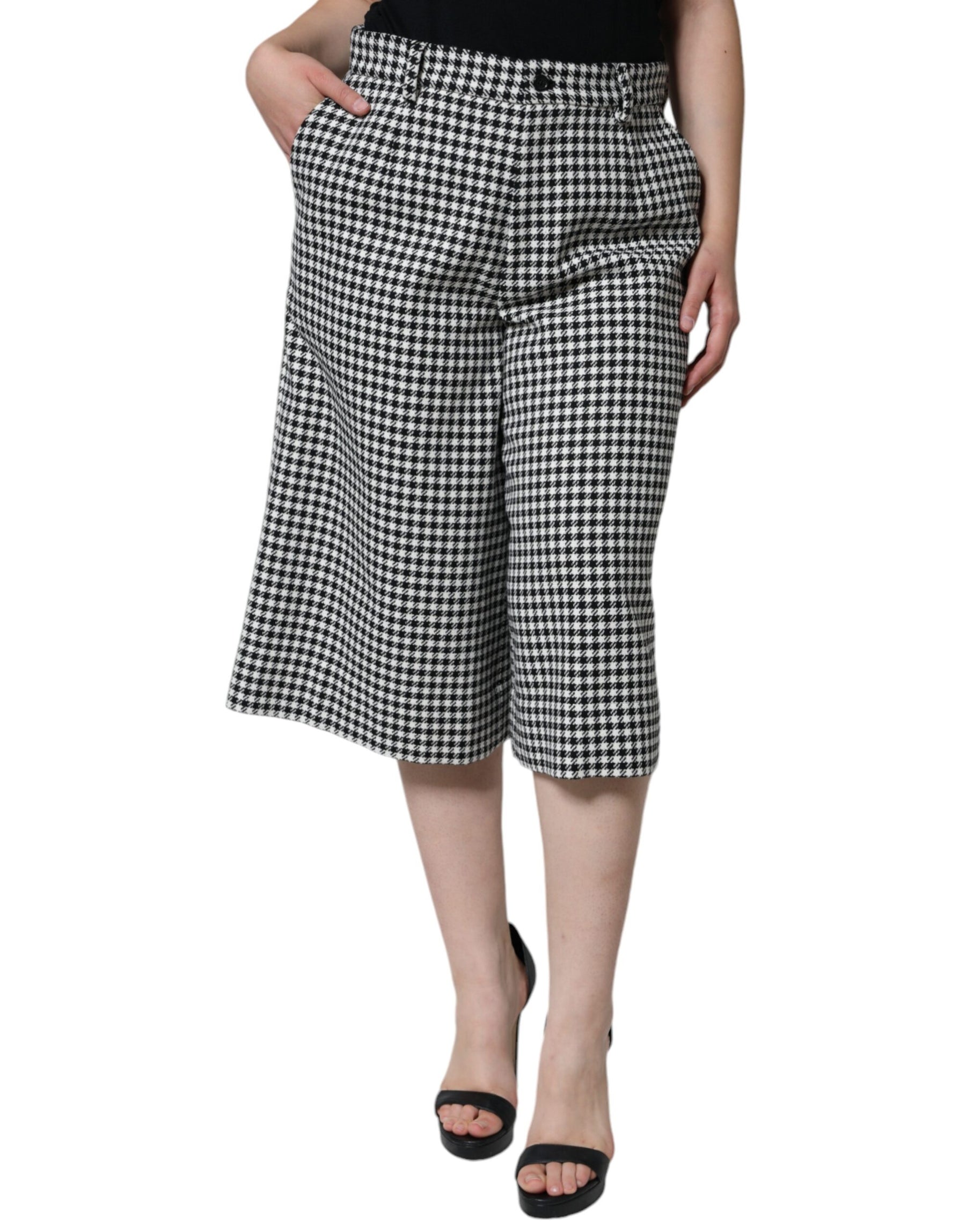 Dolce & Gabbana Black White Houndstooth Cropped Wide Leg Pants | Regal Royce