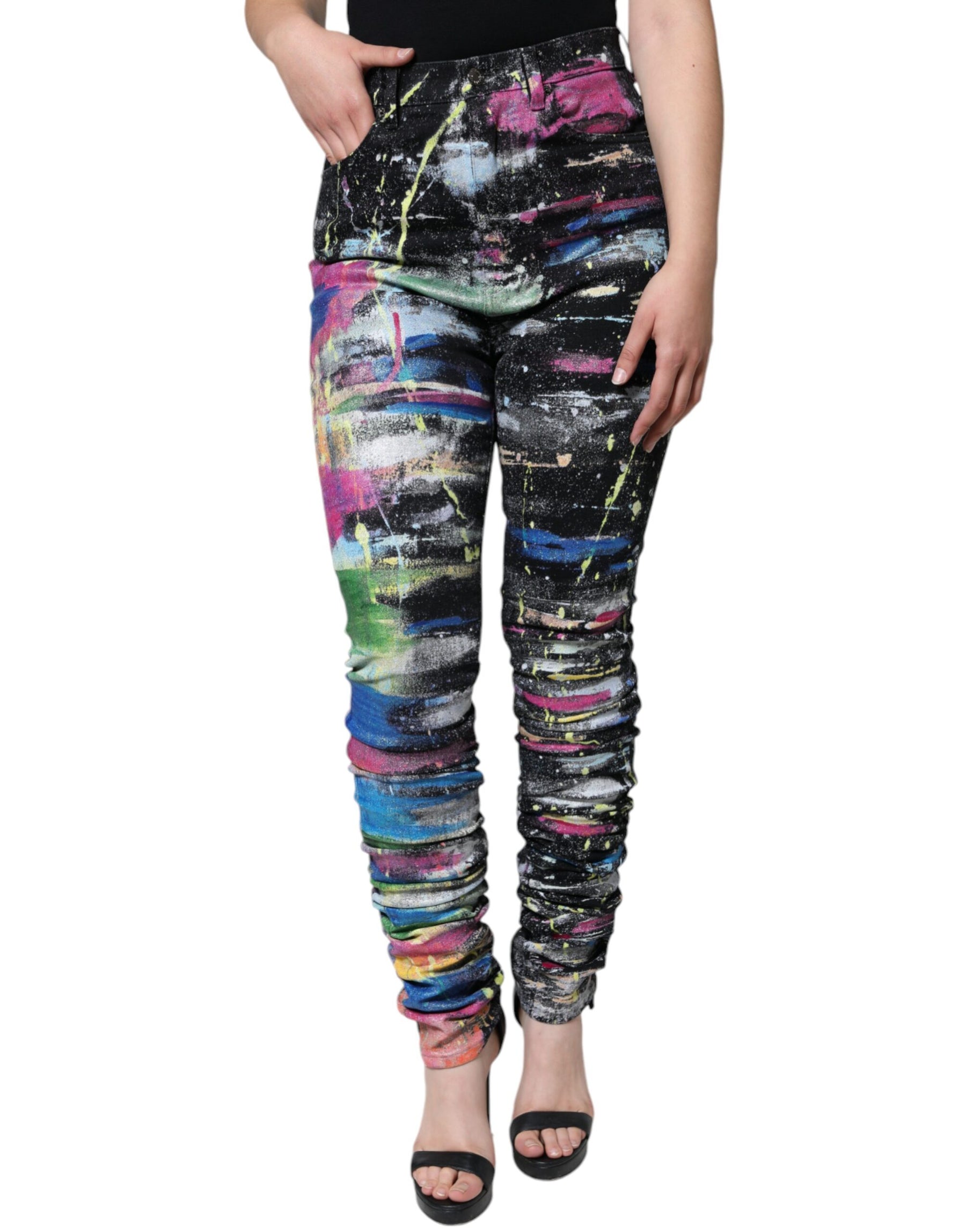 Dolce & Gabbana Multicolor Splatter Paint Cotton Skinny Denim Jeans | Regal Royce