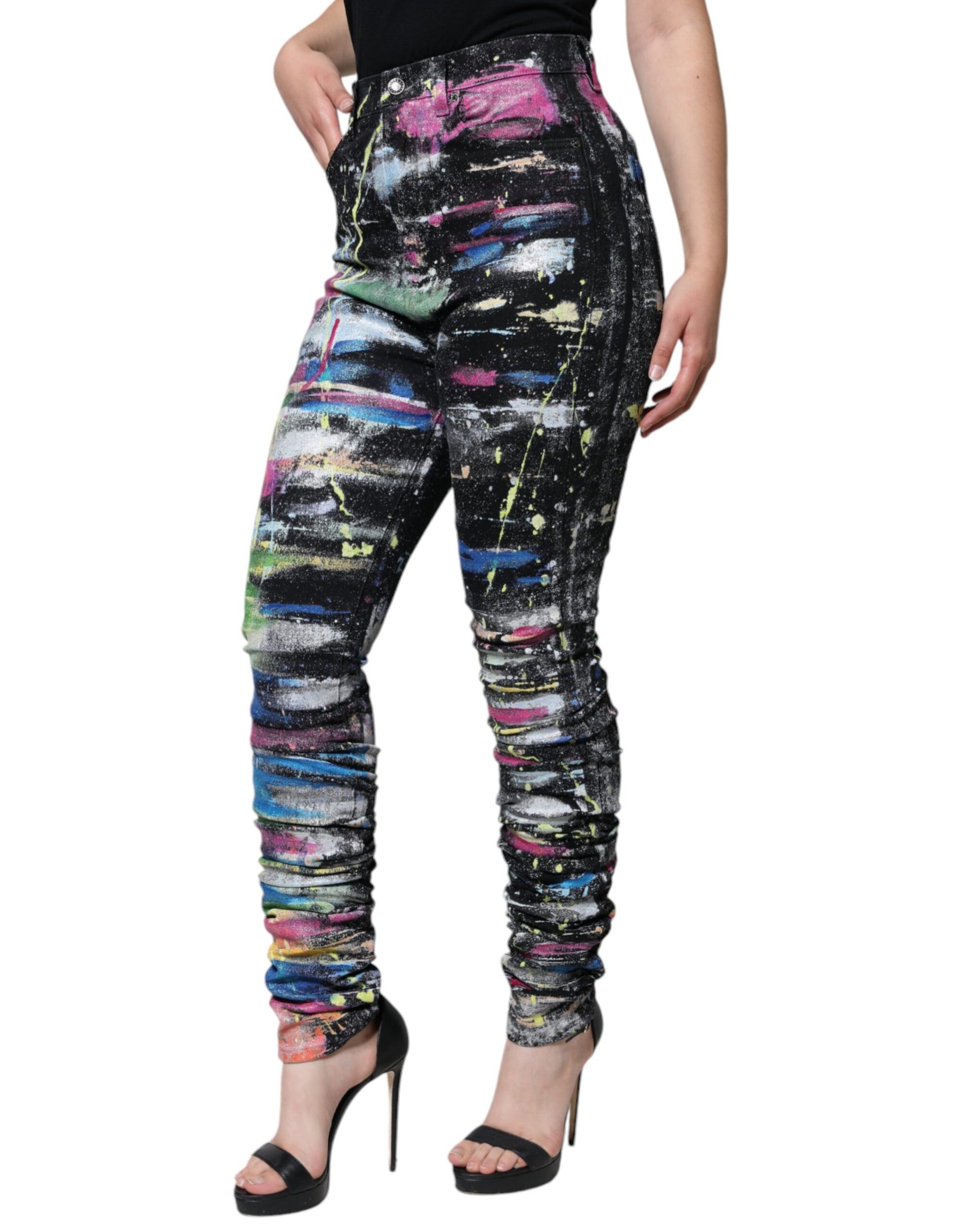 Dolce & Gabbana Multicolor Splatter Paint Cotton Skinny Denim Jeans | Regal Royce