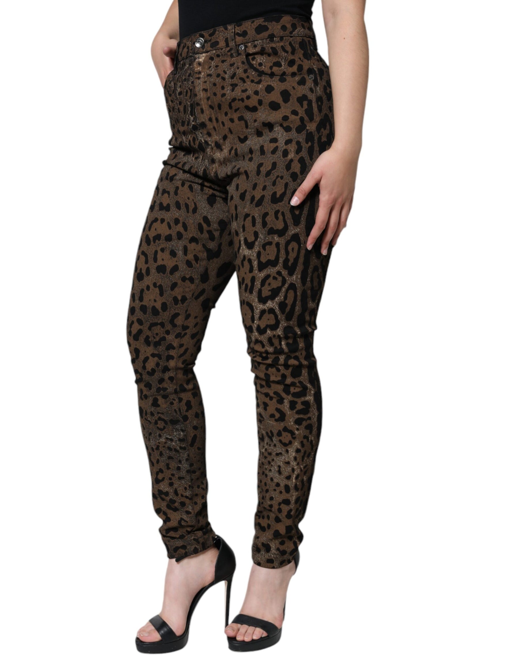 Dolce & Gabbana Brown Leopard Cotton Skinny Denim Jeans | Regal Royce