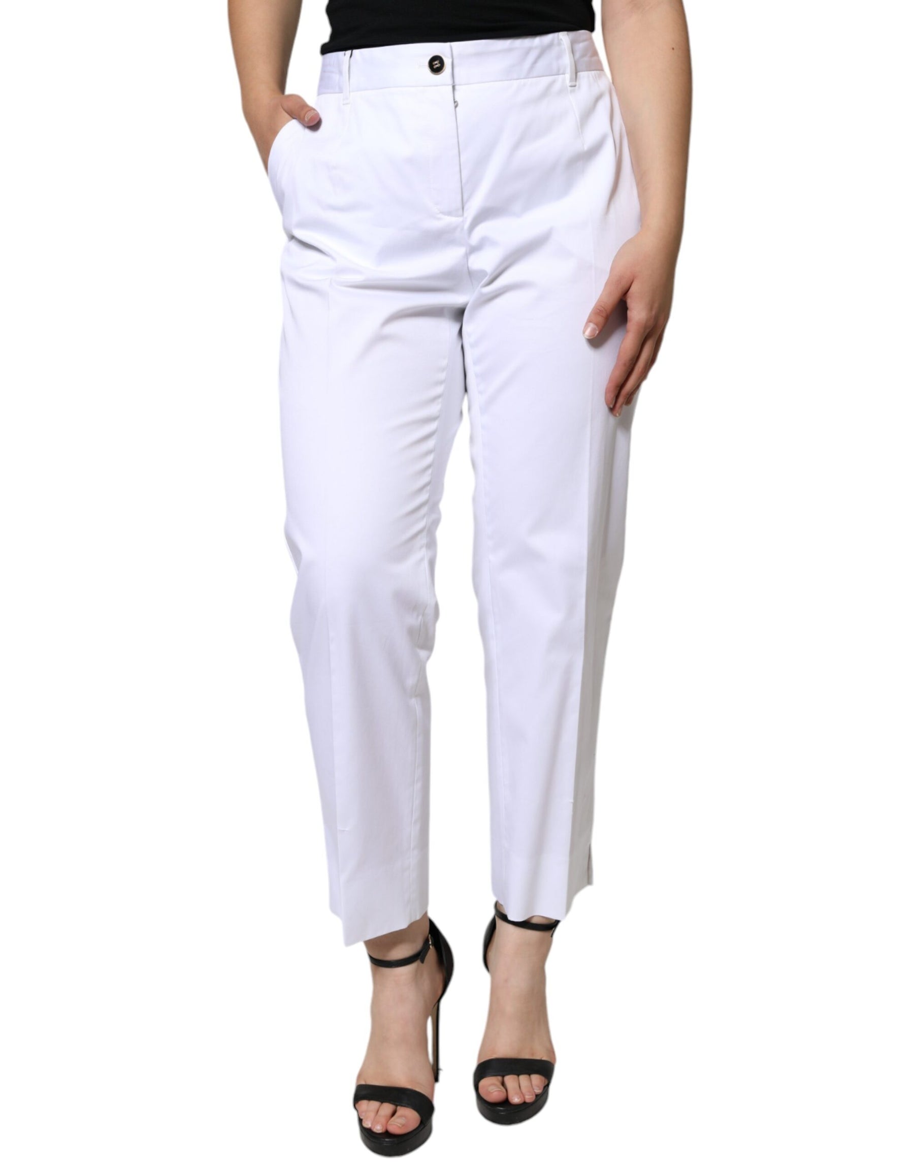 Dolce & Gabbana White Cotton Mid Waist Tapered Denim Jeans | Regal Royce