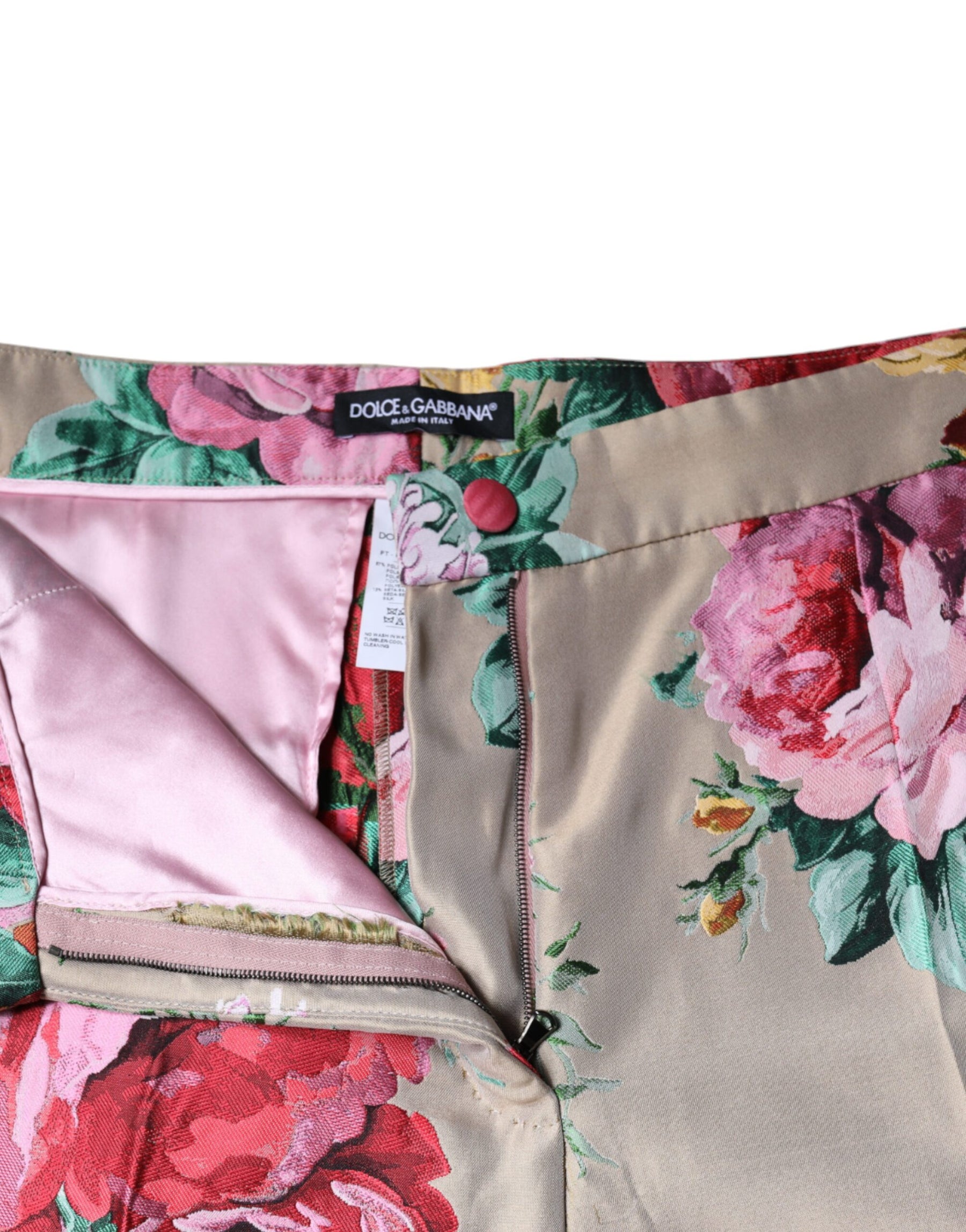Dolce & Gabbana Beige Floral Jacquard High Waist Tapered Pants | Regal Royce