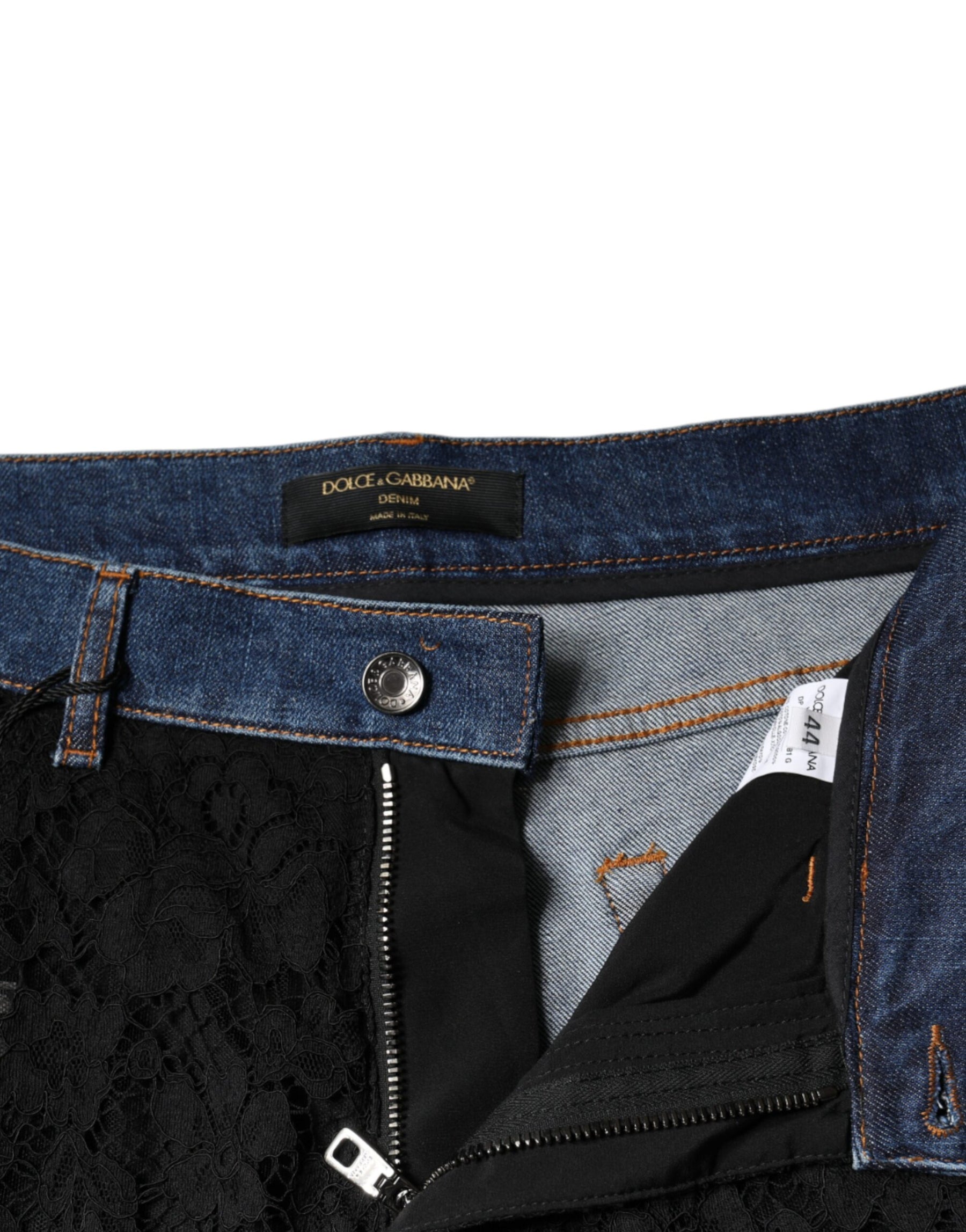 Dolce & Gabbana Black Floral Lace Front Skinny Denim Jeans | Regal Royce