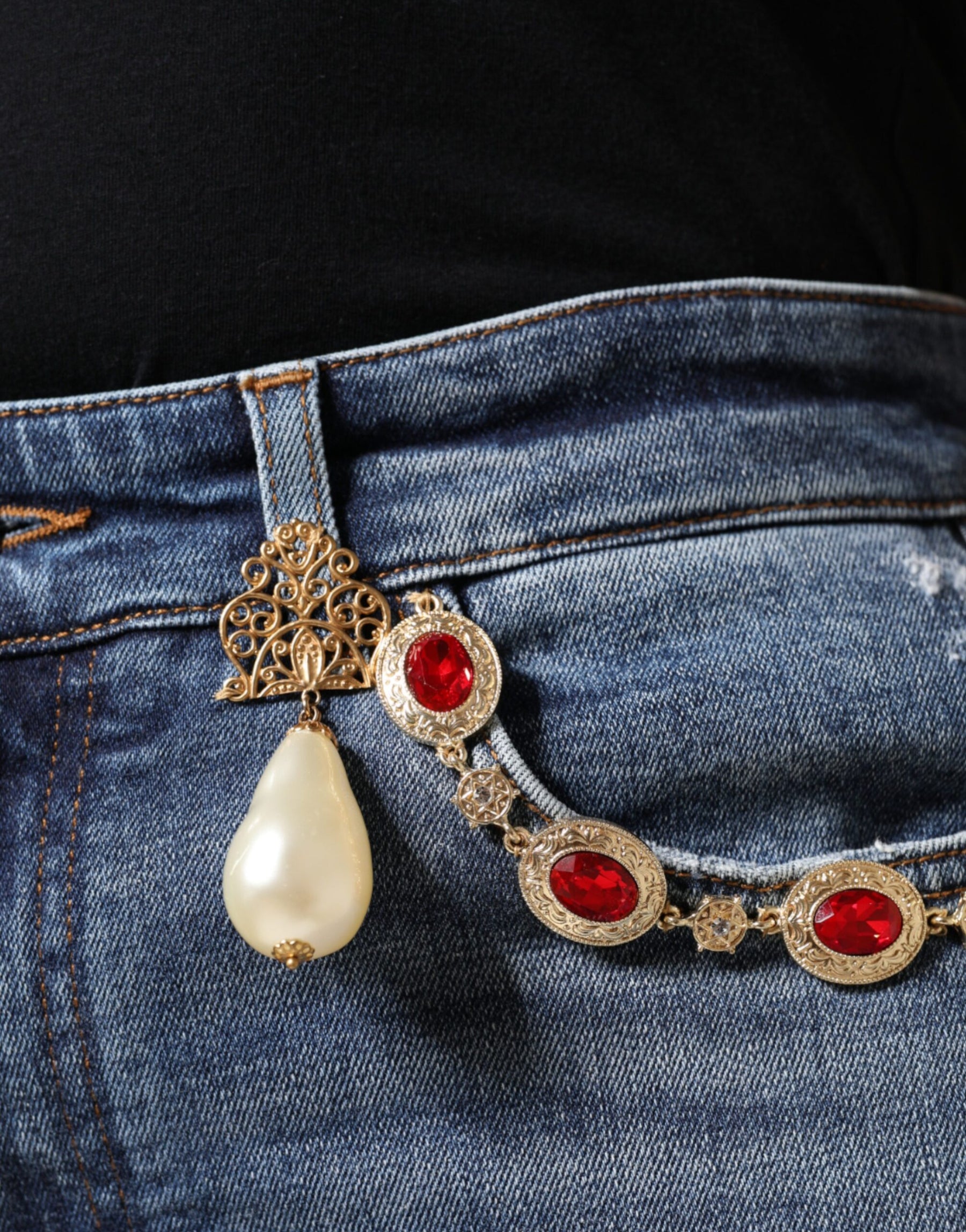 Dolce & Gabbana Dark Blue Cotton Tattered Skinny Denim Jeans | Regal Royce