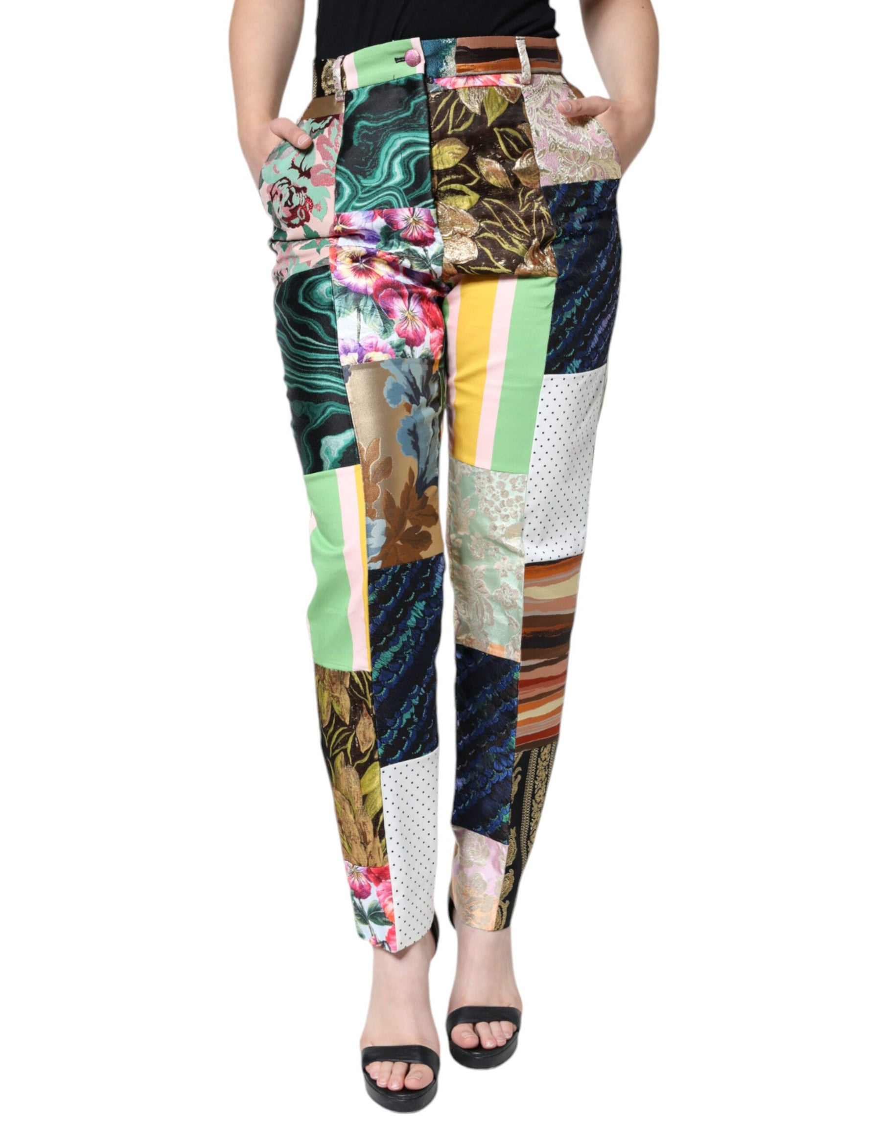 Dolce & Gabbana Multicolor Patchwork Jacquard High Waist Pants | Regal Royce