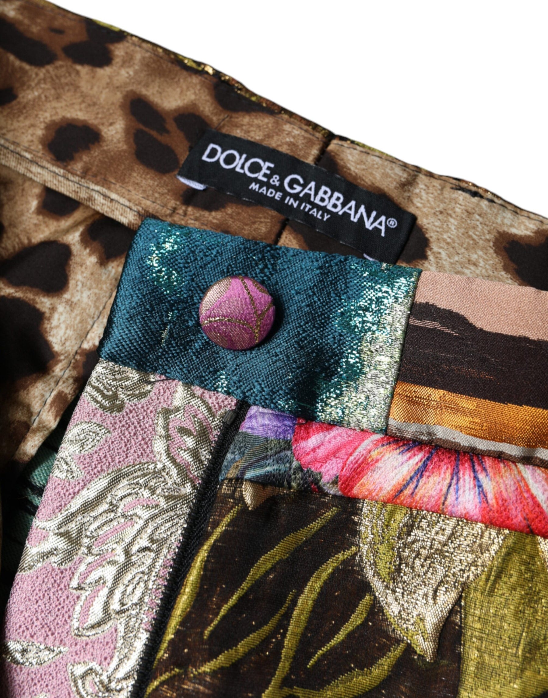 Dolce & Gabbana Multicolor Patchwork Jacquard High Waist Pants | Regal Royce