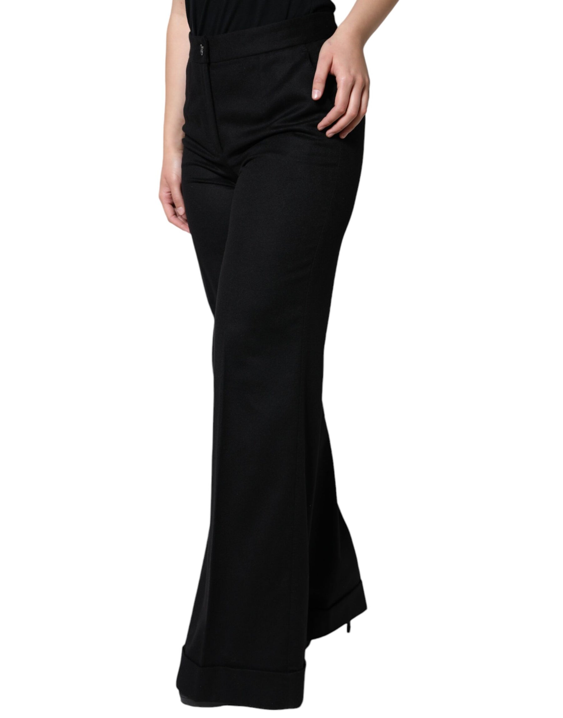 Dolce & Gabbana Black Cashmere Mid Waist Women Boot Cut Pants | Regal Royce