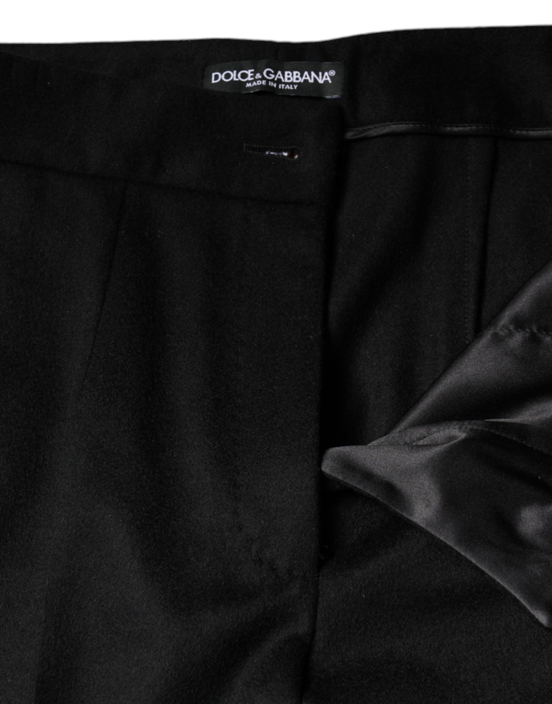 Dolce & Gabbana Black Cashmere Mid Waist Women Boot Cut Pants | Regal Royce