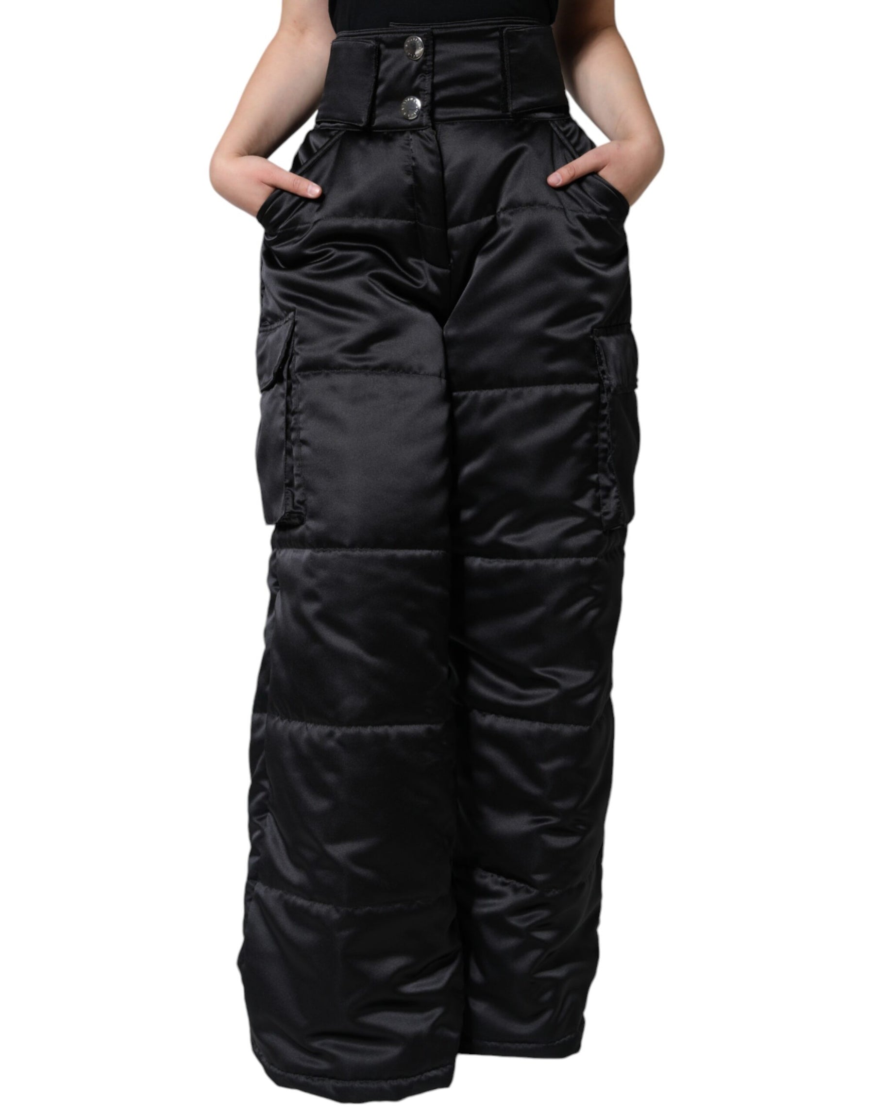 Dolce & Gabbana Black Quilted High Waist Women Boot Cut Pants | Regal Royce