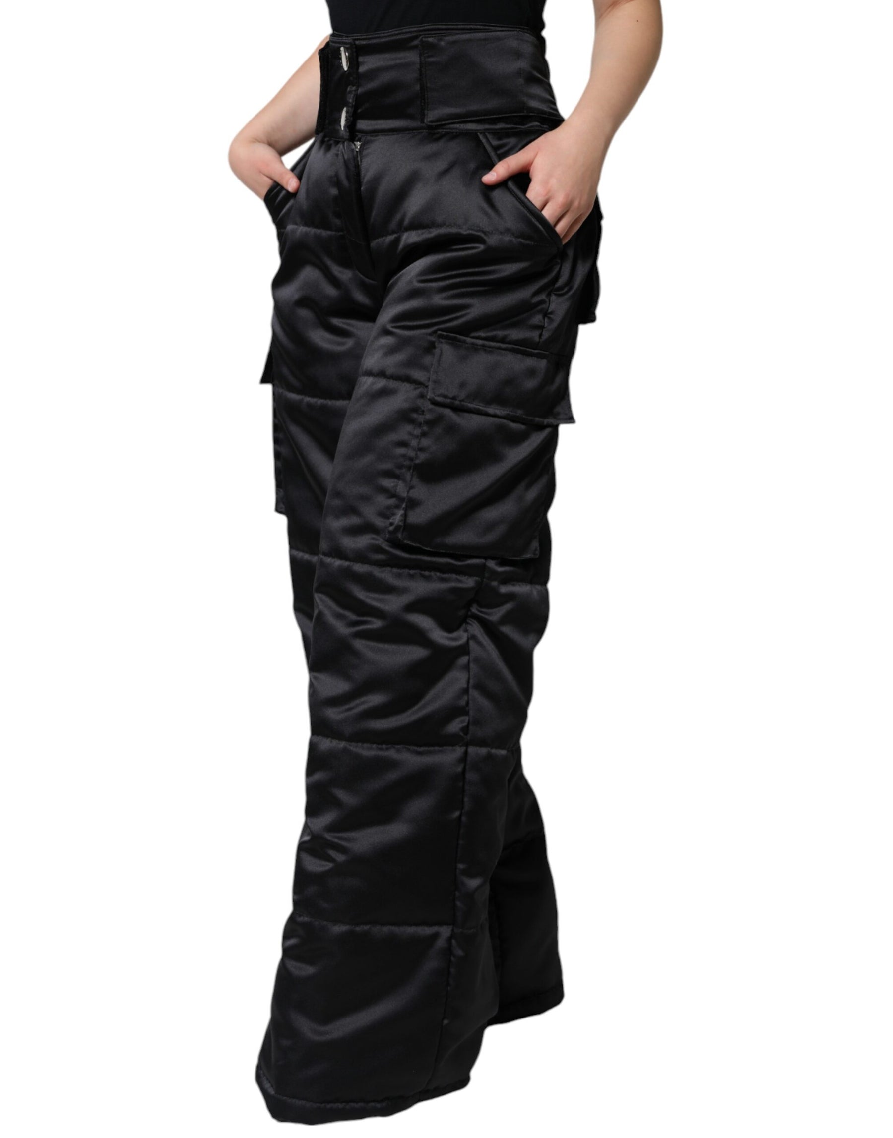 Dolce & Gabbana Black Quilted High Waist Women Boot Cut Pants | Regal Royce
