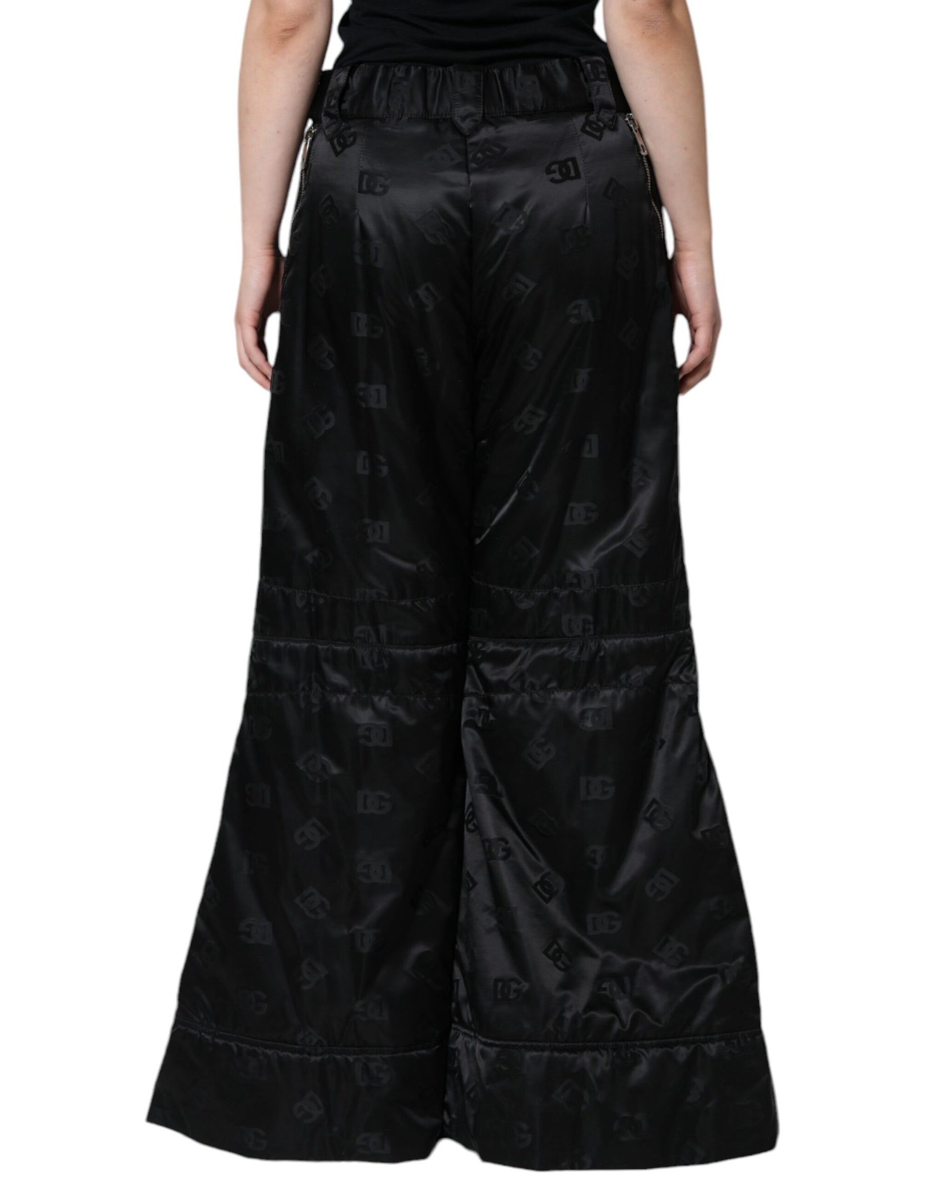 Dolce & Gabbana Black Quilted High Waist Women Wide Leg Pants | Regal Royce