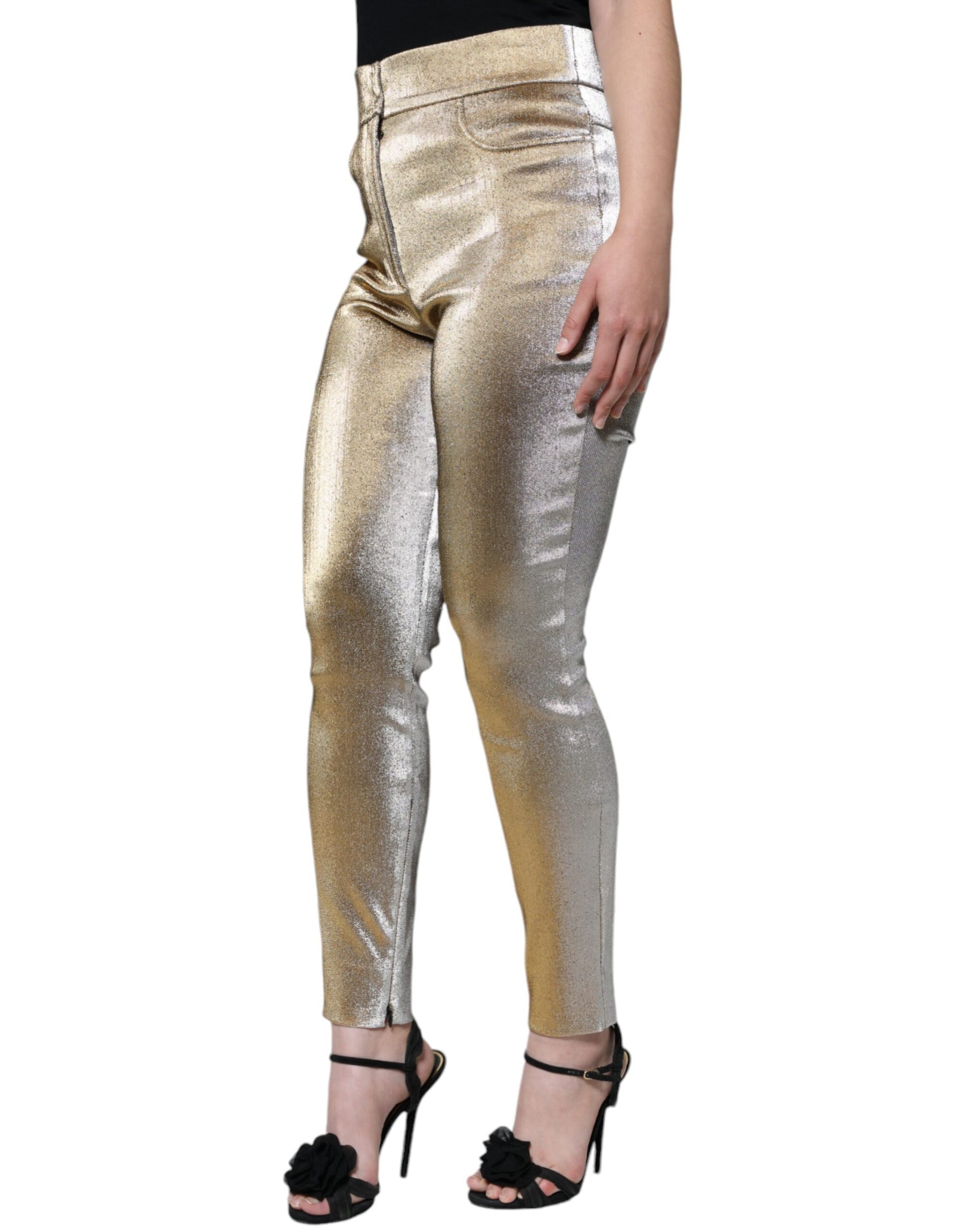 Dolce & Gabbana Metallic Gold High Waist Skinny Pants | Regal Royce