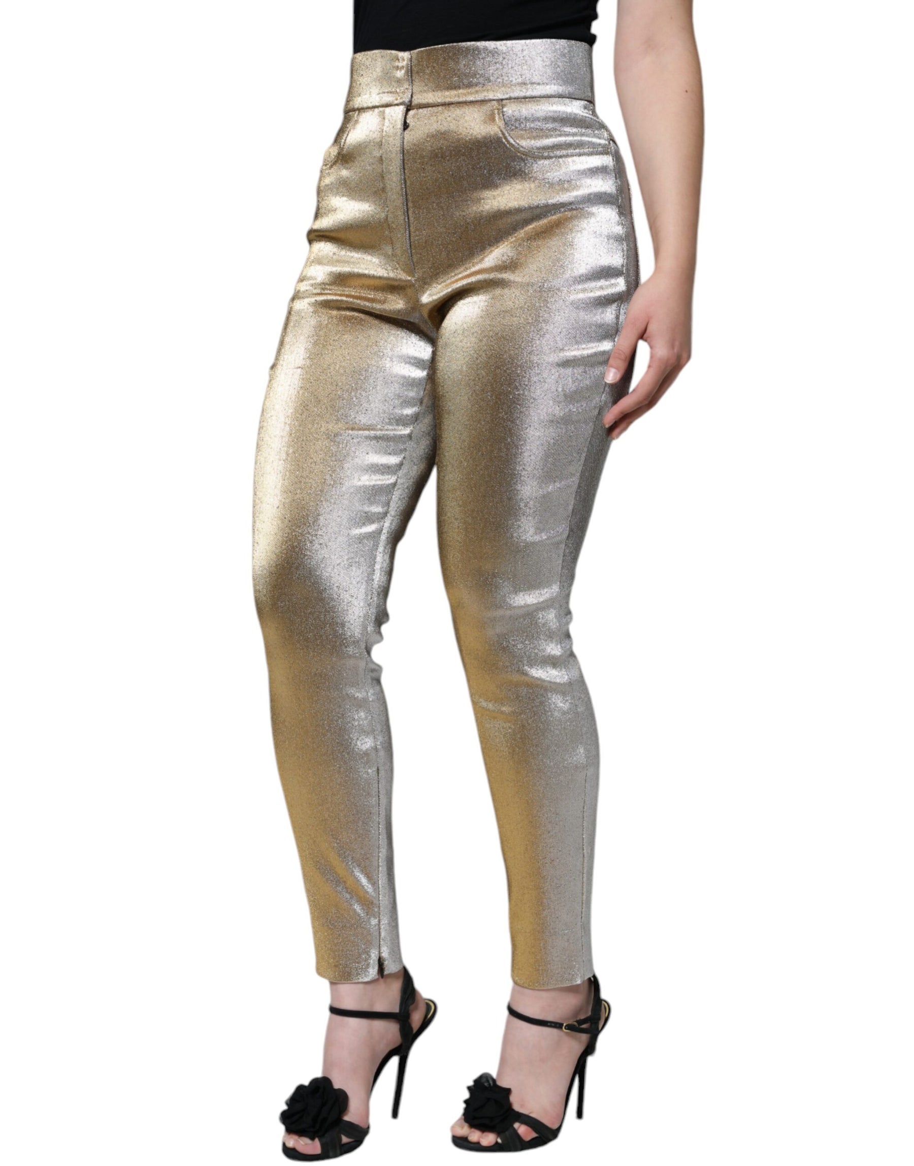 Dolce & Gabbana Metallic Gold High Waist Skinny Pants | Regal Royce