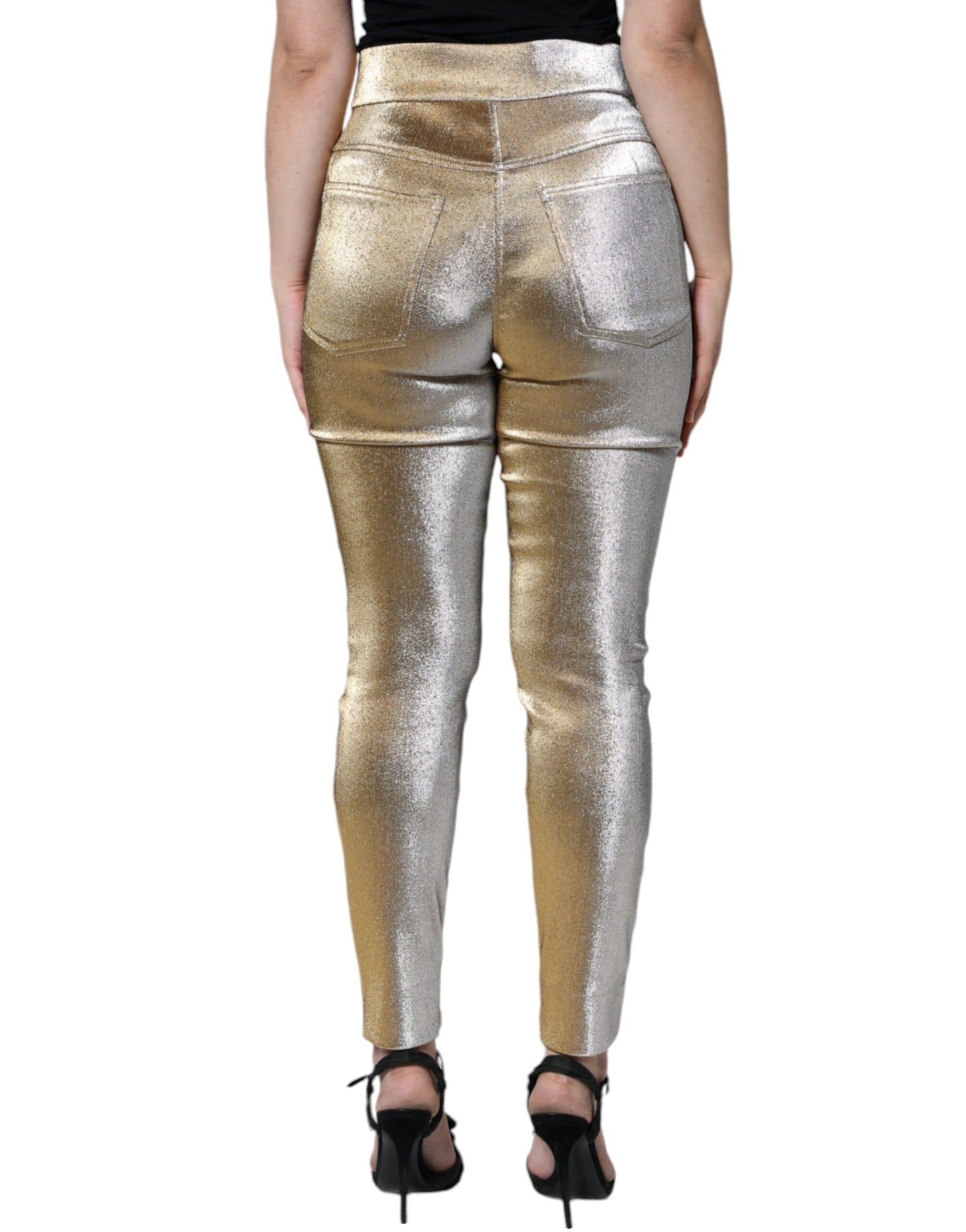 Dolce & Gabbana Metallic Gold High Waist Skinny Pants | Regal Royce