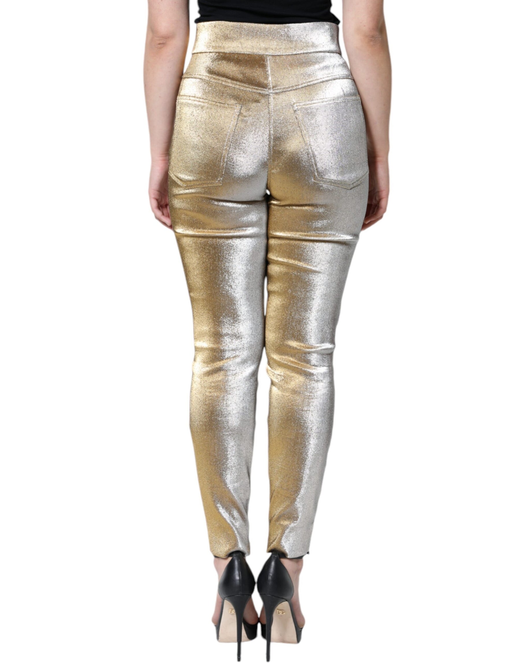 Dolce & Gabbana Metallic Gold High Waist Skinny Pants | Regal Royce