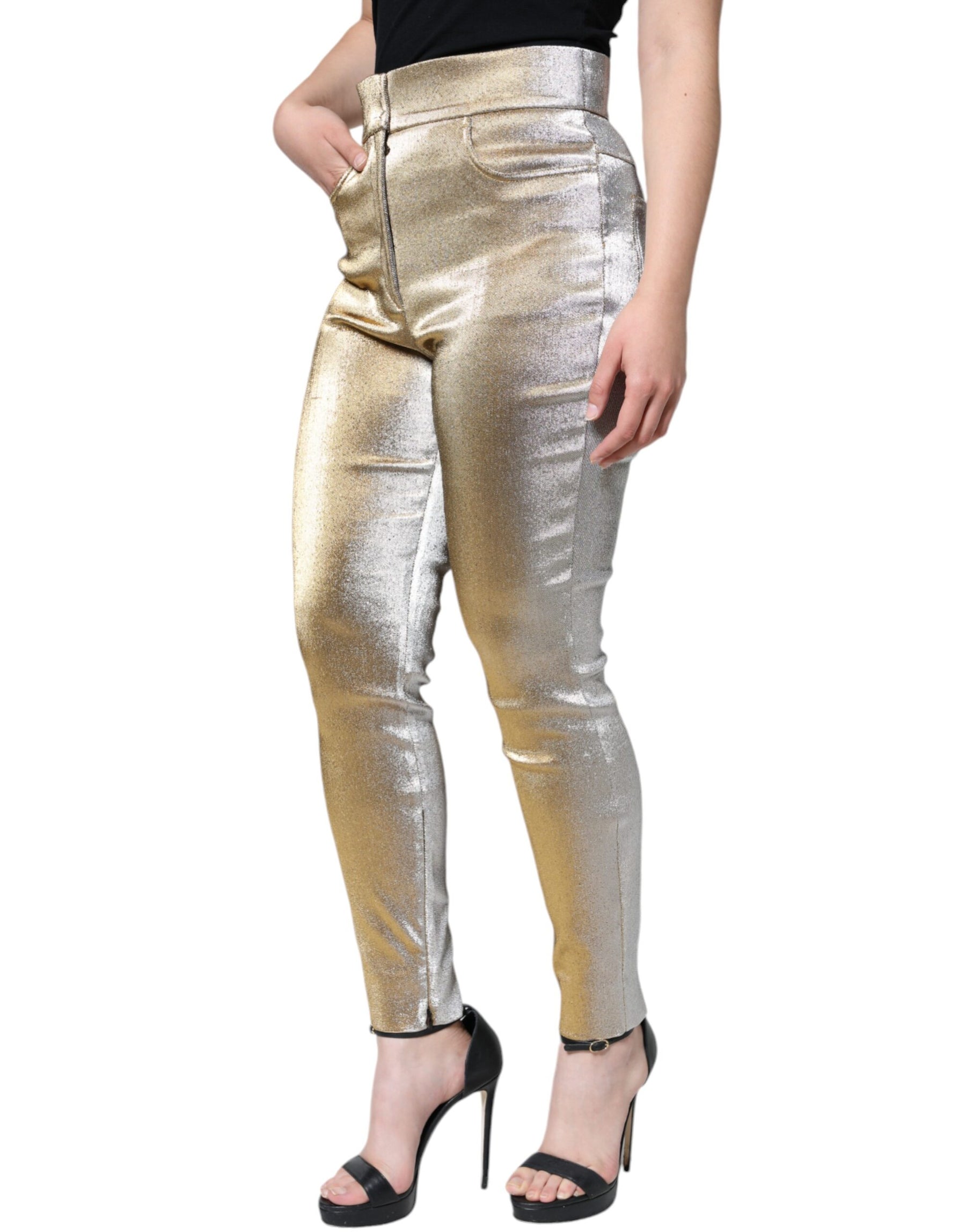 Dolce & Gabbana Metallic Gold High Waist Skinny Pants | Regal Royce