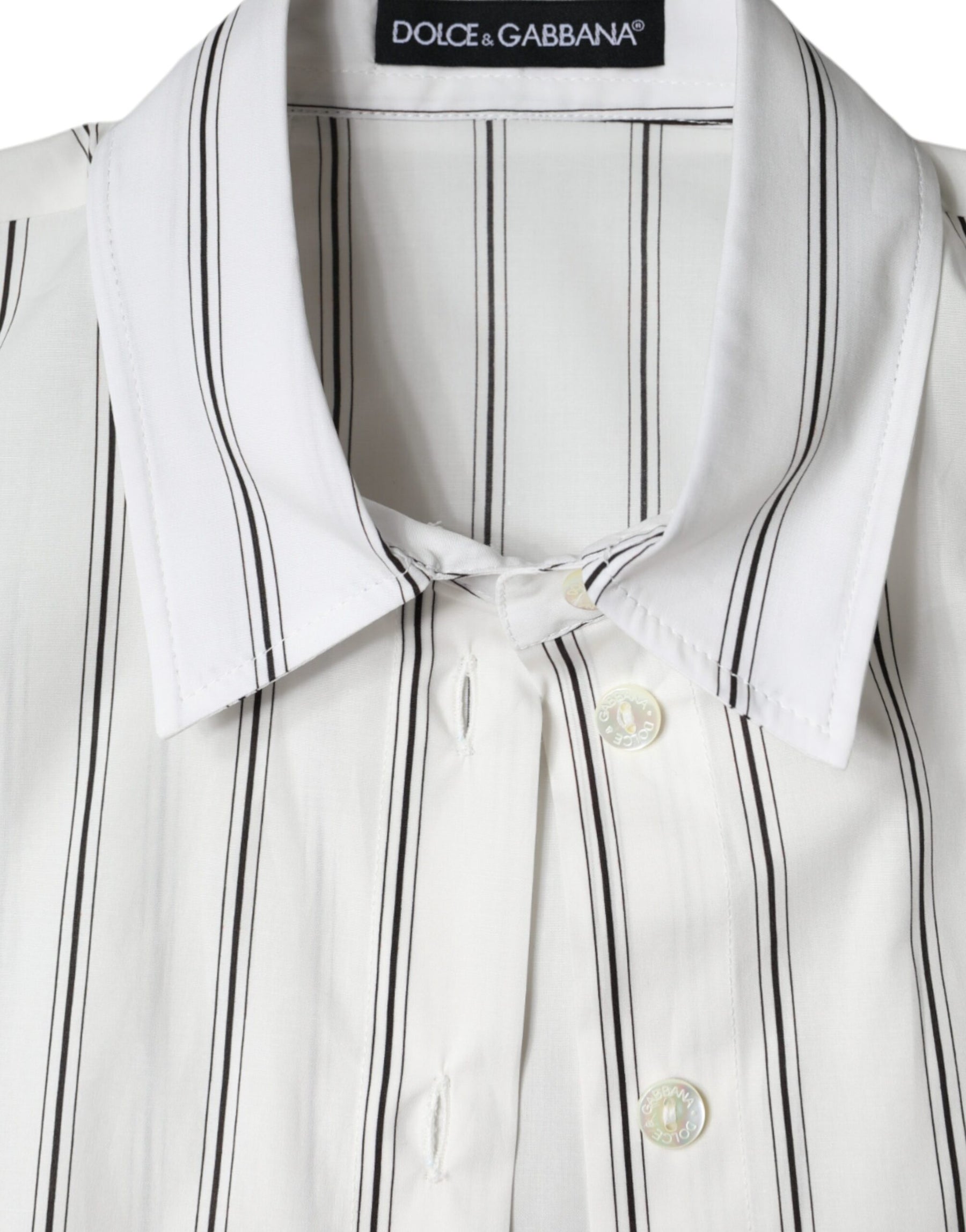 Dolce & Gabbana White Striped Collared Short Sleeve Polo Top | Regal Royce
