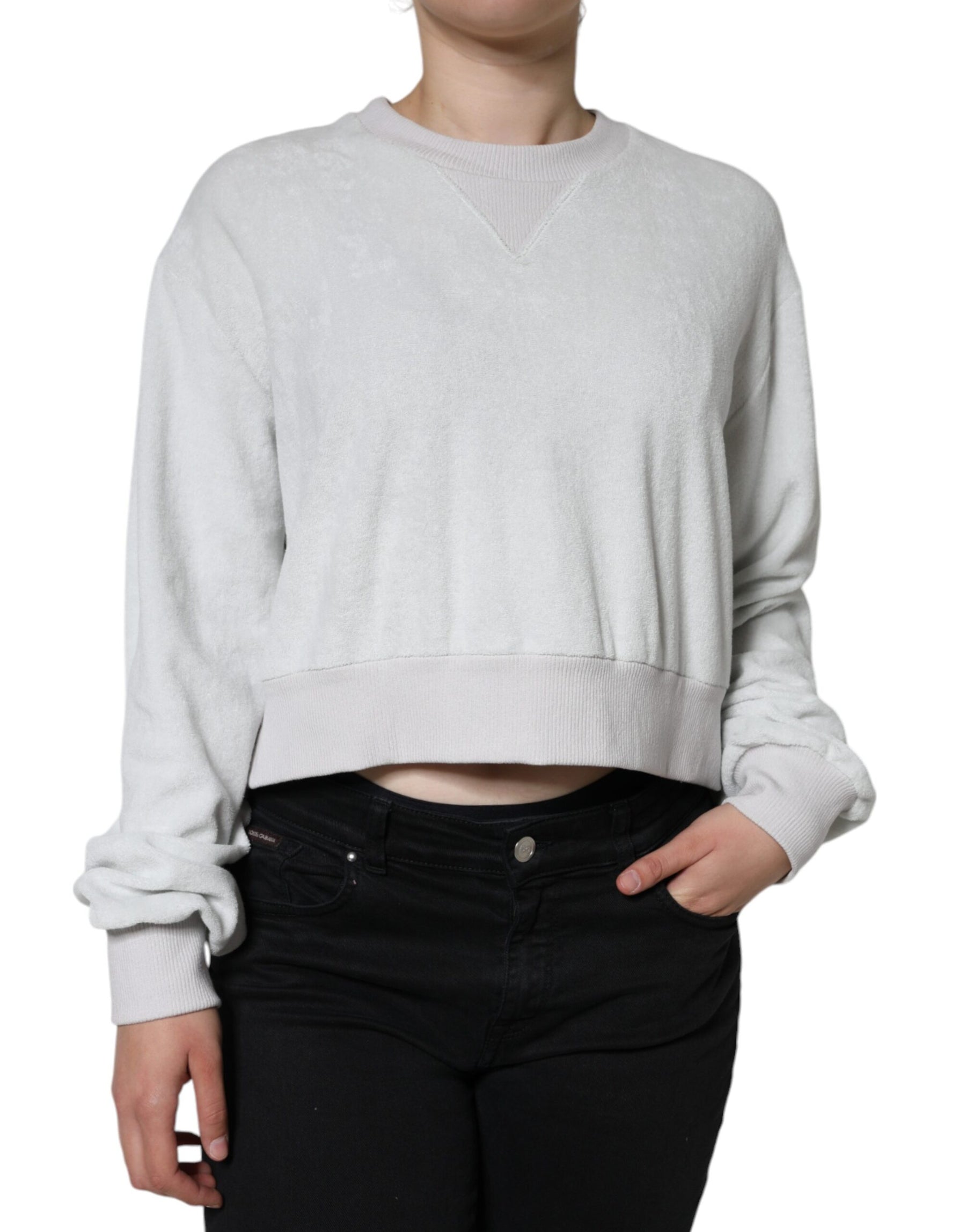 Dolce & Gabbana White Nylon Stretch Crew Neck Pullover Sweater | Regal Royce